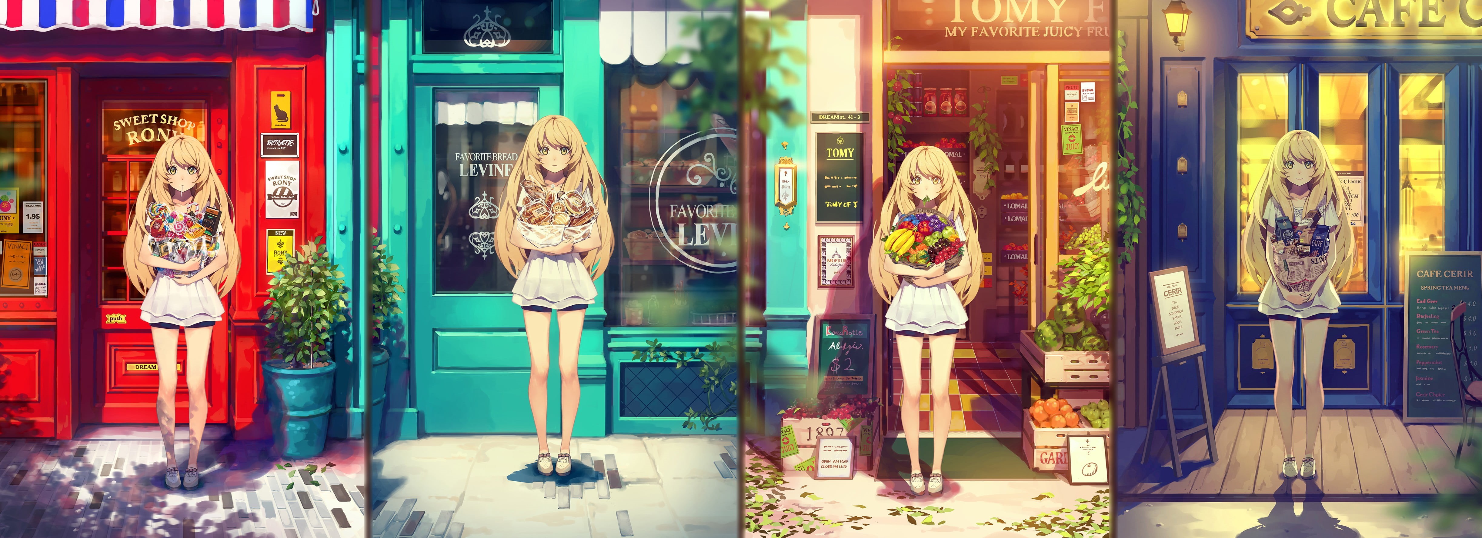 female likeness, human representation, anime girls, building exterior, city, creativity, store, multi colored, stores, lollipop, communication, no people, HD Wallpaper