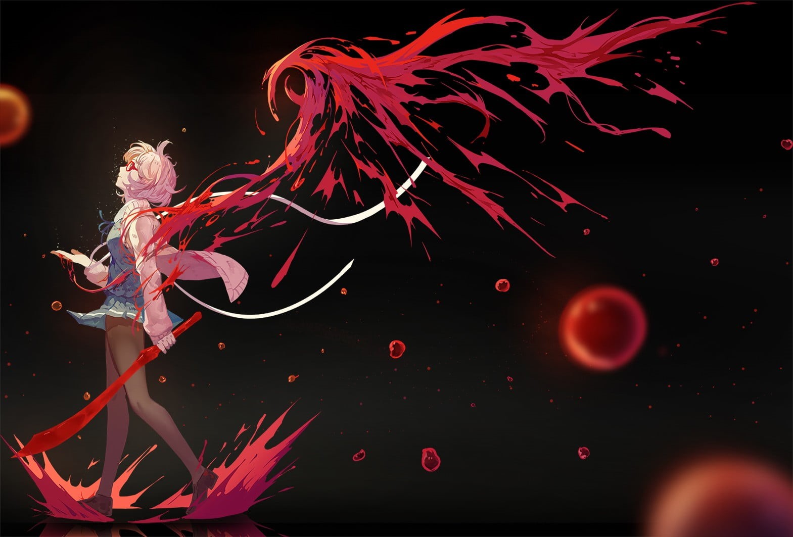 motion, studio shot, multi colored, water, Kuriyama Mirai, black background, sea, indoors, pink color, anime girls, animals in the wild, nature, close-up, HD Wallpaper