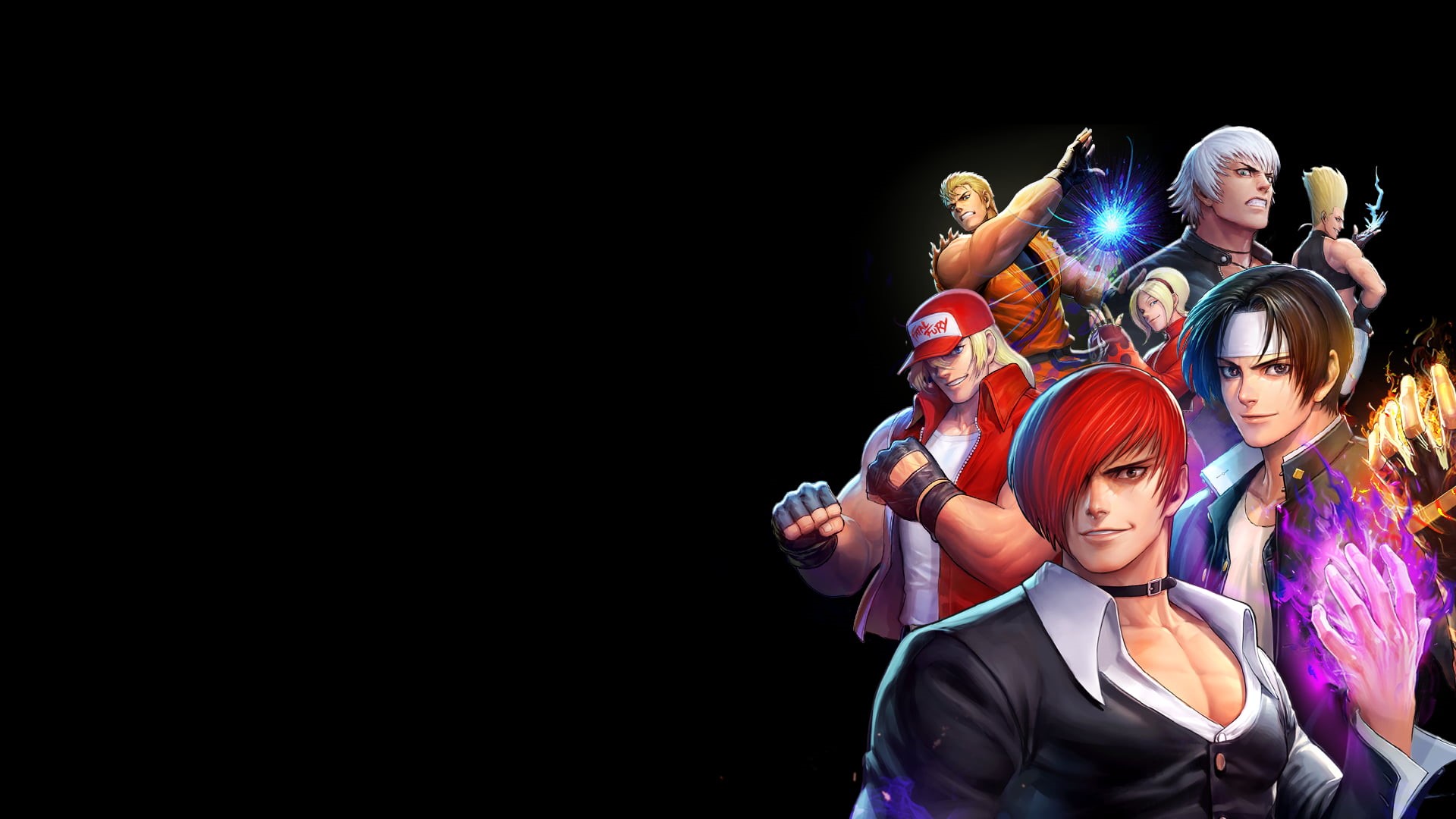 artwork, 1080P, King of Fighters, anime boys, Fantasy Men, digital art, black background, video game art, Ash Crimson, 2D, anime, Benimaru Nikaido, simple background, HD Wallpaper