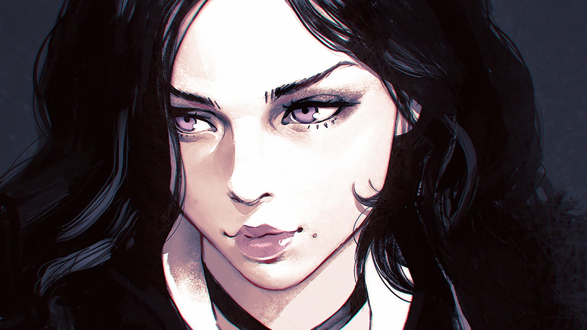 1080P, women, close-up, make-up, young adult, Ilya Kuvshinov, young women, contemplation, beautiful woman, lifestyles, adult, black, headshot, hair, real people, HD Wallpaper