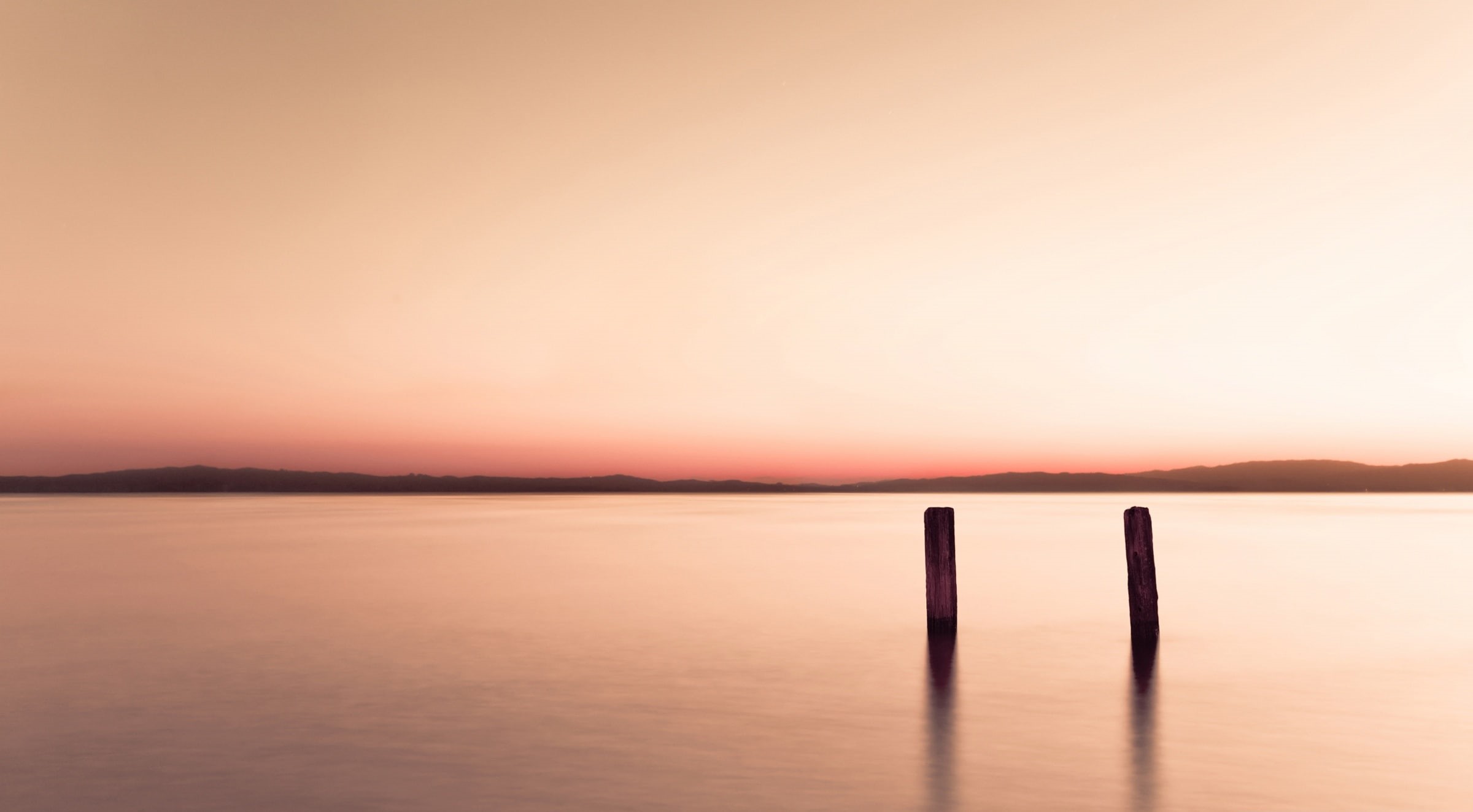 waterfront, sky, outdoors, beauty in nature, orange color, 1080P, water, Sight, Love, still, silhouette, reflection, no people, copy space, nature, idyllic, HD Wallpaper