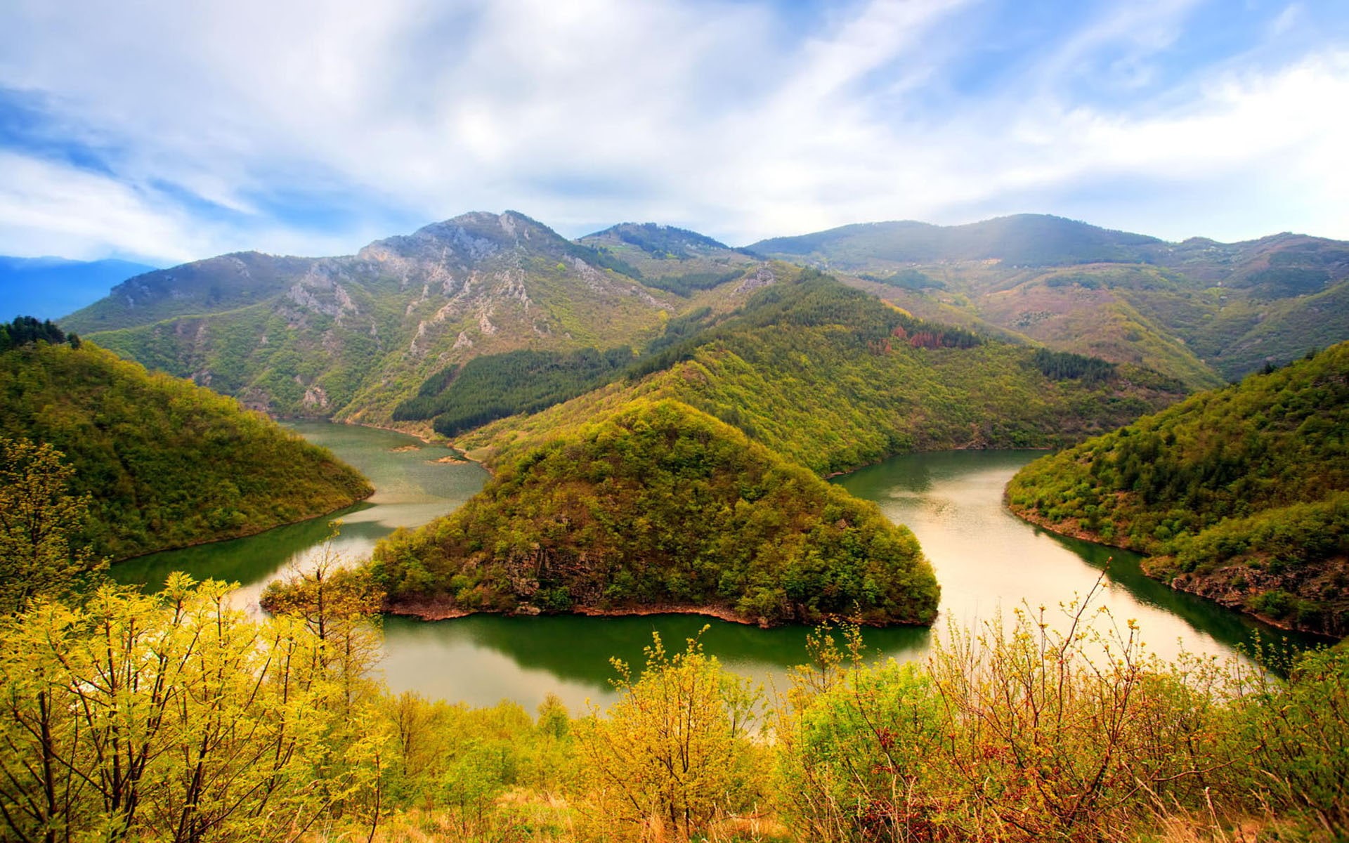 1080P, blue, wallpapr, sky, summer, river, bulgaria, clouds, green, forest, hd, landscape, mountain, HD Wallpaper