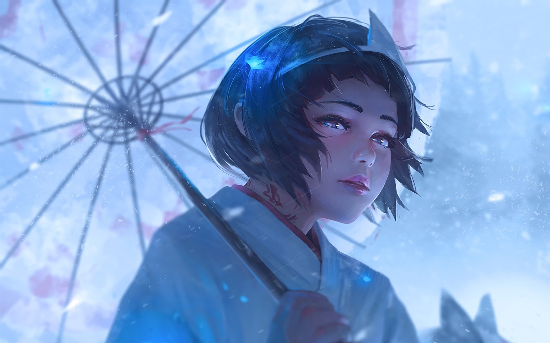 beautiful woman, snow, young women, digital composite, headshot, cold temperature, women, Anime, clothing, portrait, young adult, contemplation, outdoors, HD Wallpaper