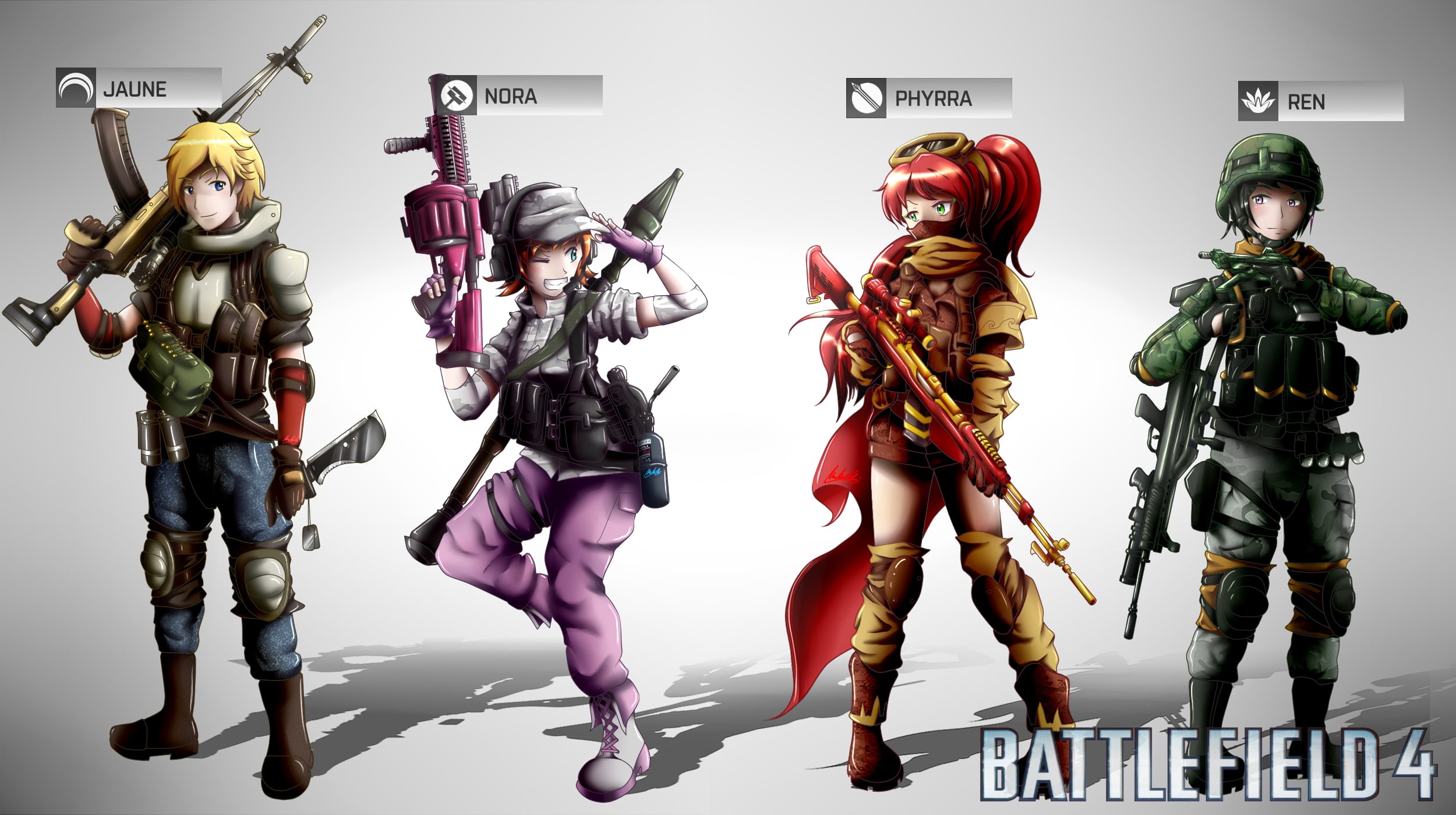 standing, representation, game, space, conflict, creativity, science, group of people, fantasy, clothing, Battlefield 4, Pyrrha Nikos, people, RWBY, war, HD Wallpaper
