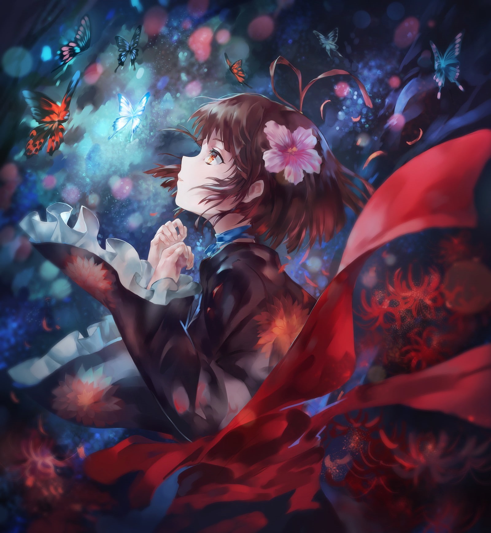 Mumei, anime, Kabaneri of the Iron Fortress, kimono, short hair, 720P, butterfly, anime girls, Phone HD Wallpaper