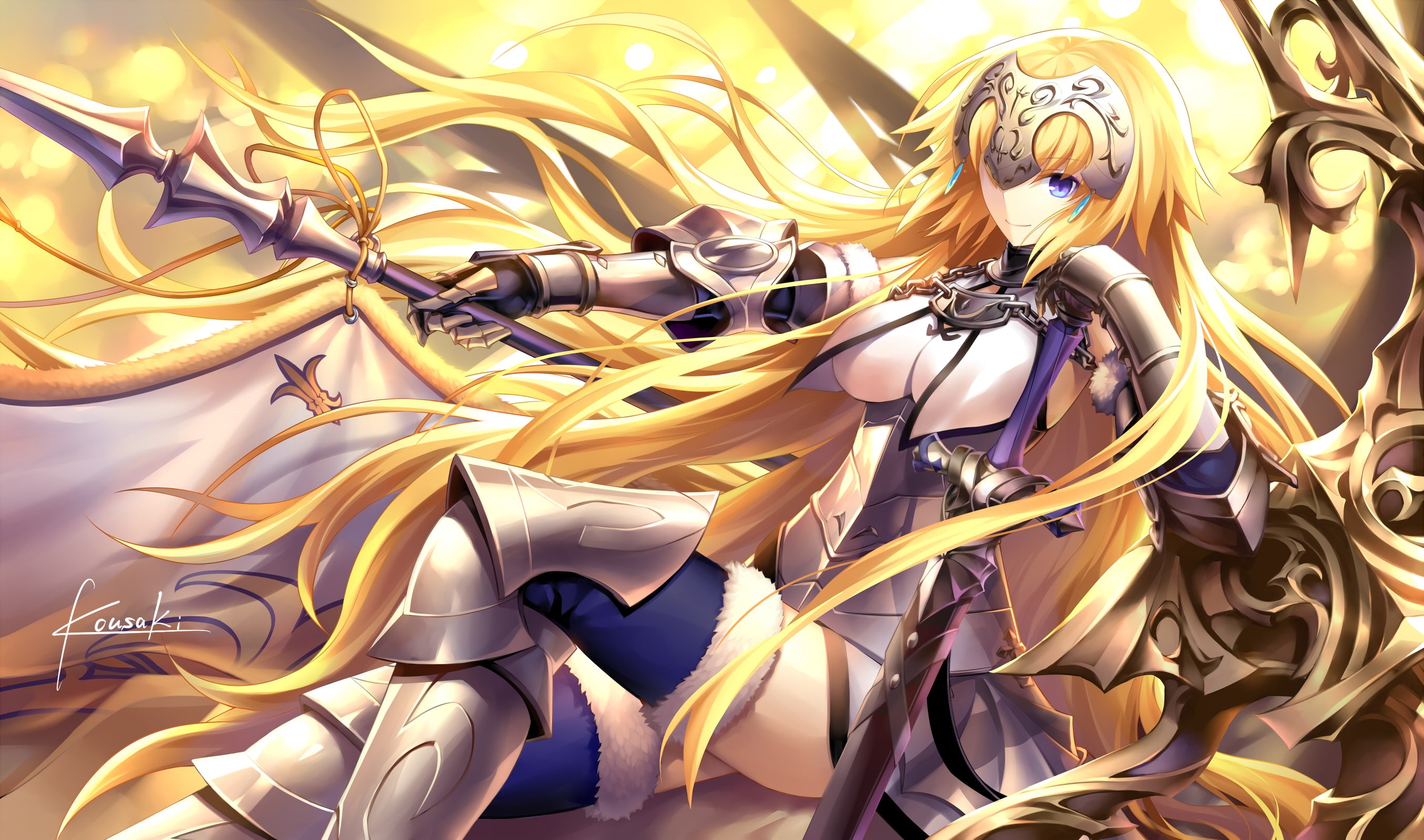 no people, large group of objects, full frame, sword, Joan of Arc, long hair, pattern, still life, art and craft, 2K, Fate Series, indoors, anime girls, HD Wallpaper