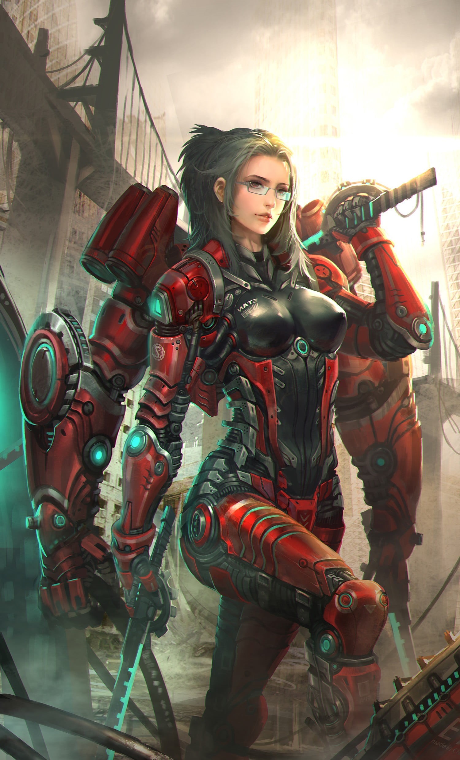 architecture, fantasy, beautiful woman, mecha girls, women, technology, built structure, futuristic, one person, adult, 1080P, young adult, hair, long hair, Phone HD Wallpaper