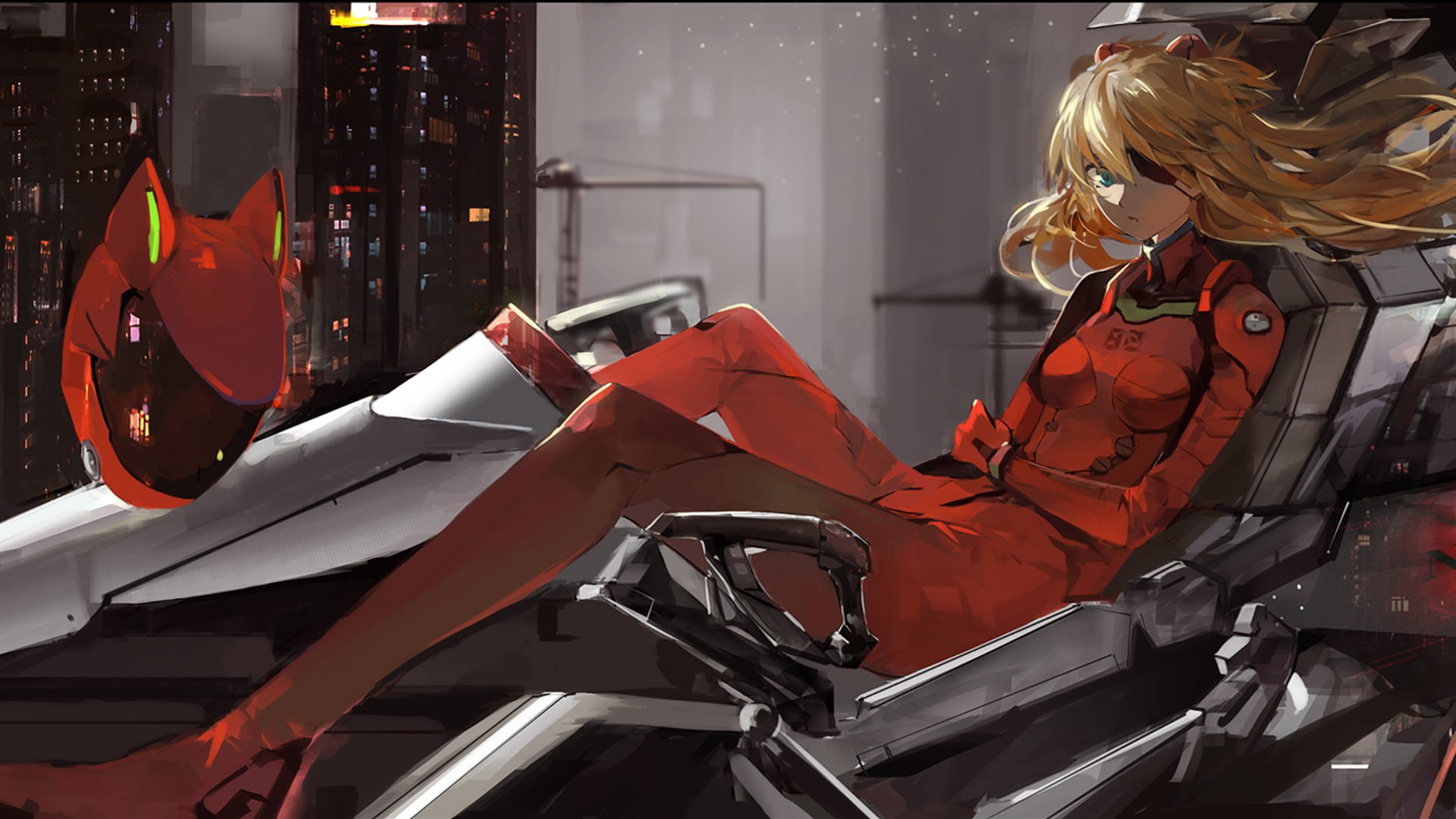 Neon Genesis Evangelion, lifestyles, leisure activity, land vehicle, glass - material, helmet, transportation, adult, women, indoors, Asuka Langley Shikinami, HD Wallpaper