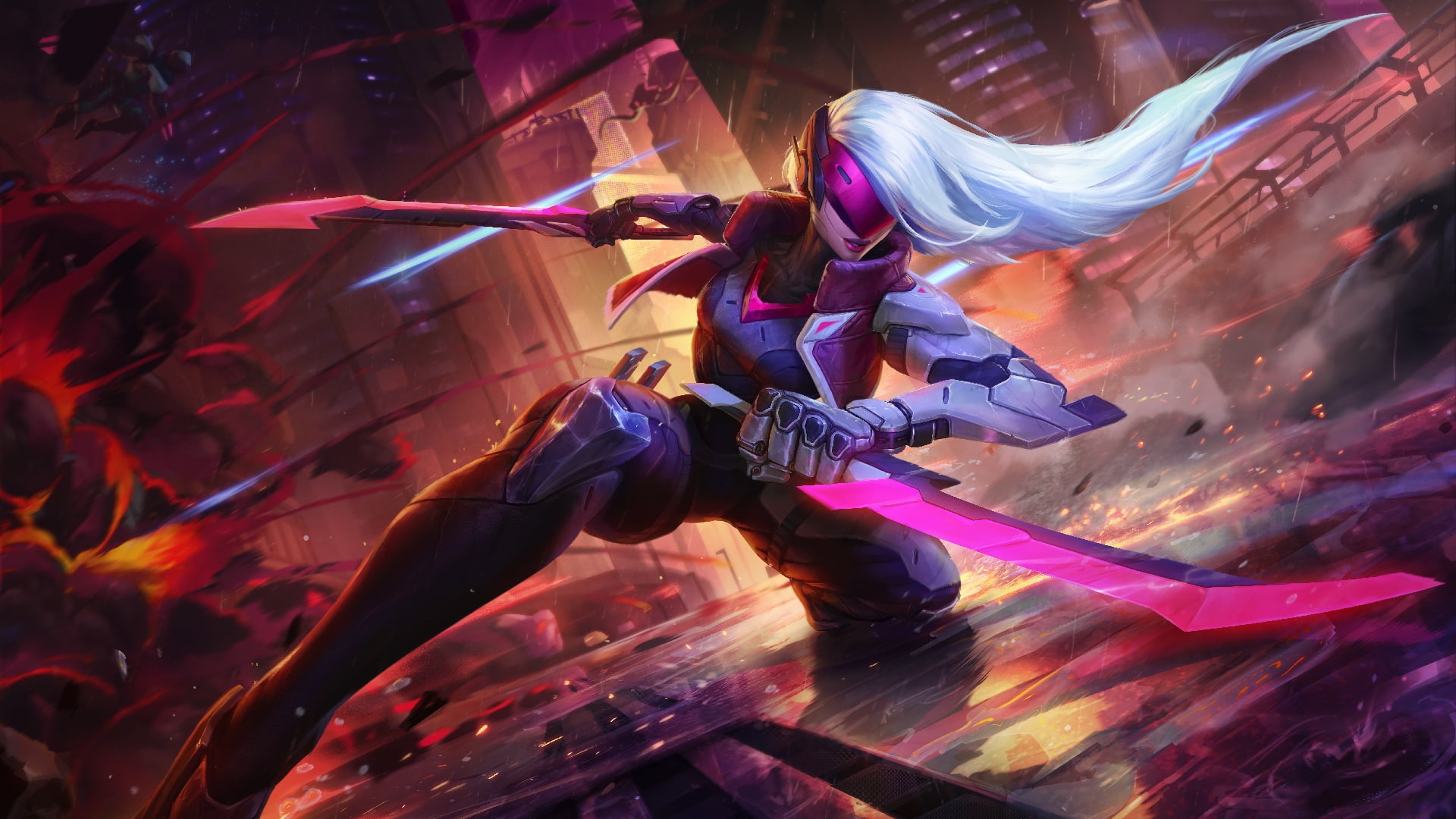 1080P, anime girls, white hair, mecha girls, katarina (league of legends), long hair, HD Wallpaper
