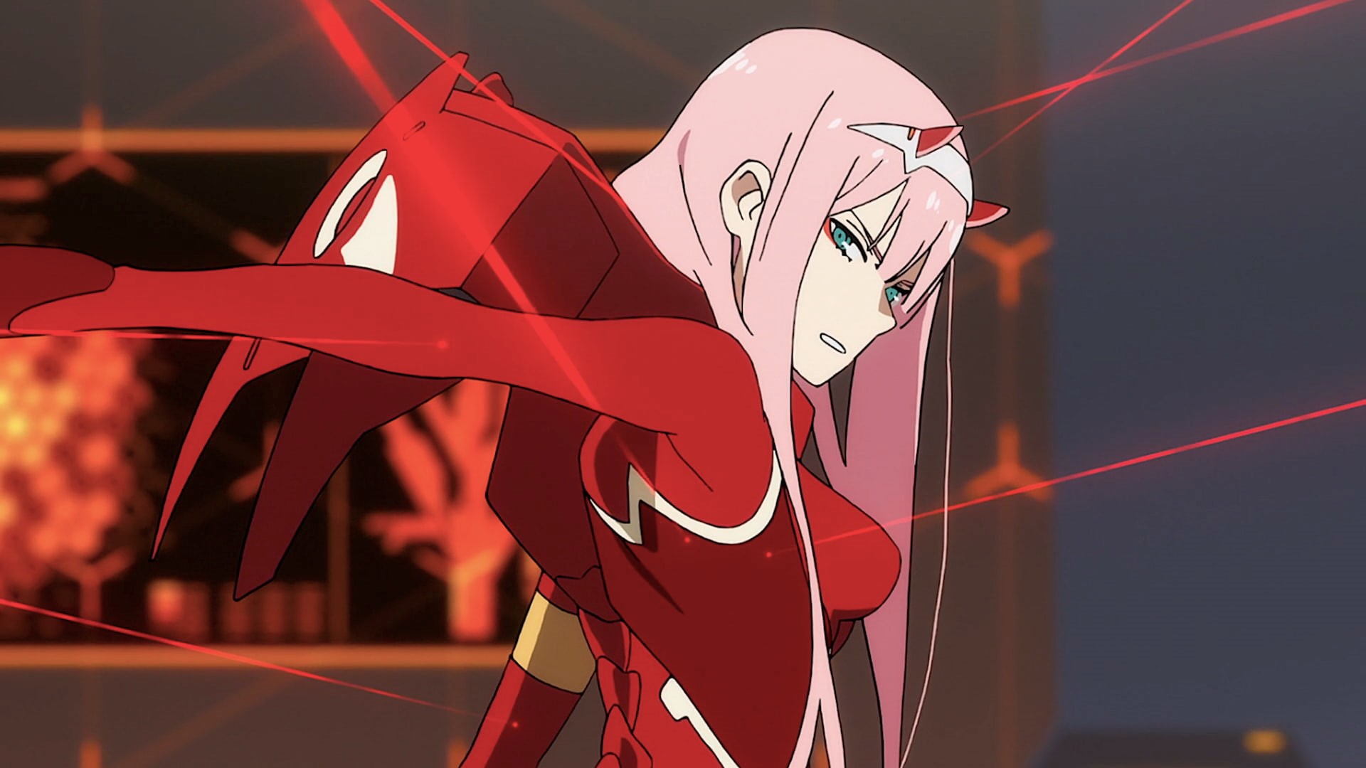 horns, tight clothing, Darling in the FranXX, long hair, mecha girls, Zero Two (Darling in the FranXX), night, close-up, nature, male likeness, artwork, HD Wallpaper