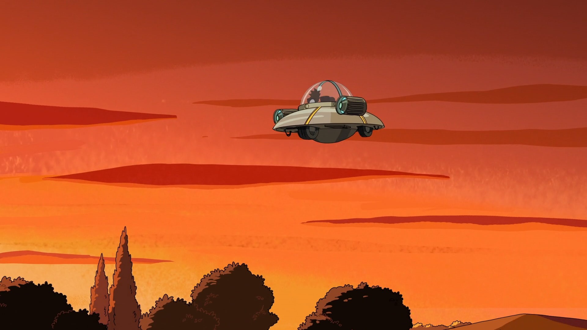 mode of transportation, technology, orange color, nature, transportation, cartoon, security camera, Adult Swim, mid-air, no people, futuristic, air vehicle, HD Wallpaper