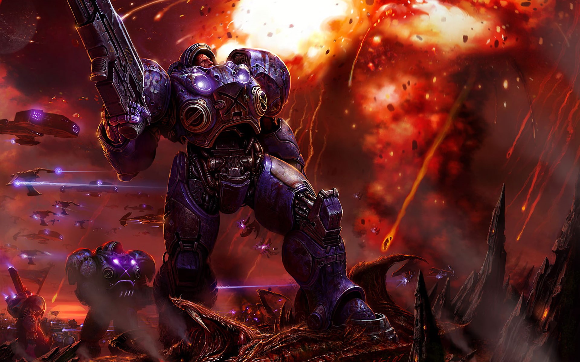 sci fi, 1080P, infantry, gunshots, terran, warrior, zerg, starcraft, explosions, weapons, armor, HD Wallpaper