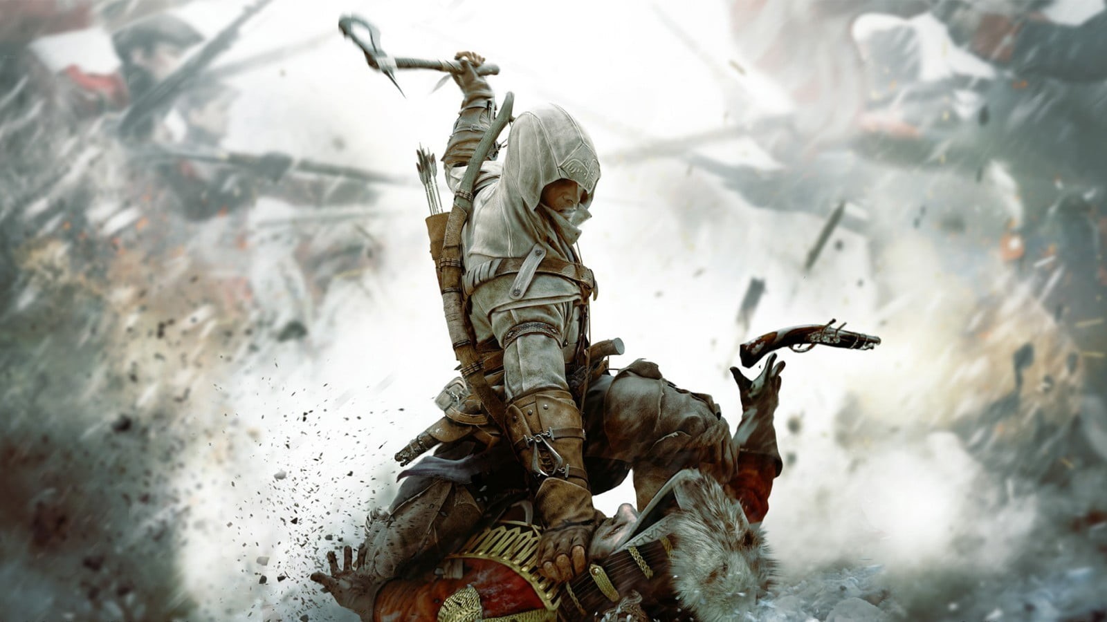 Assassins Creed III, human representation, army Soldier, uniform, people, Assassins Creed, body Armor, outdoors, 720P, helmet, power, snowing, military, HD Wallpaper
