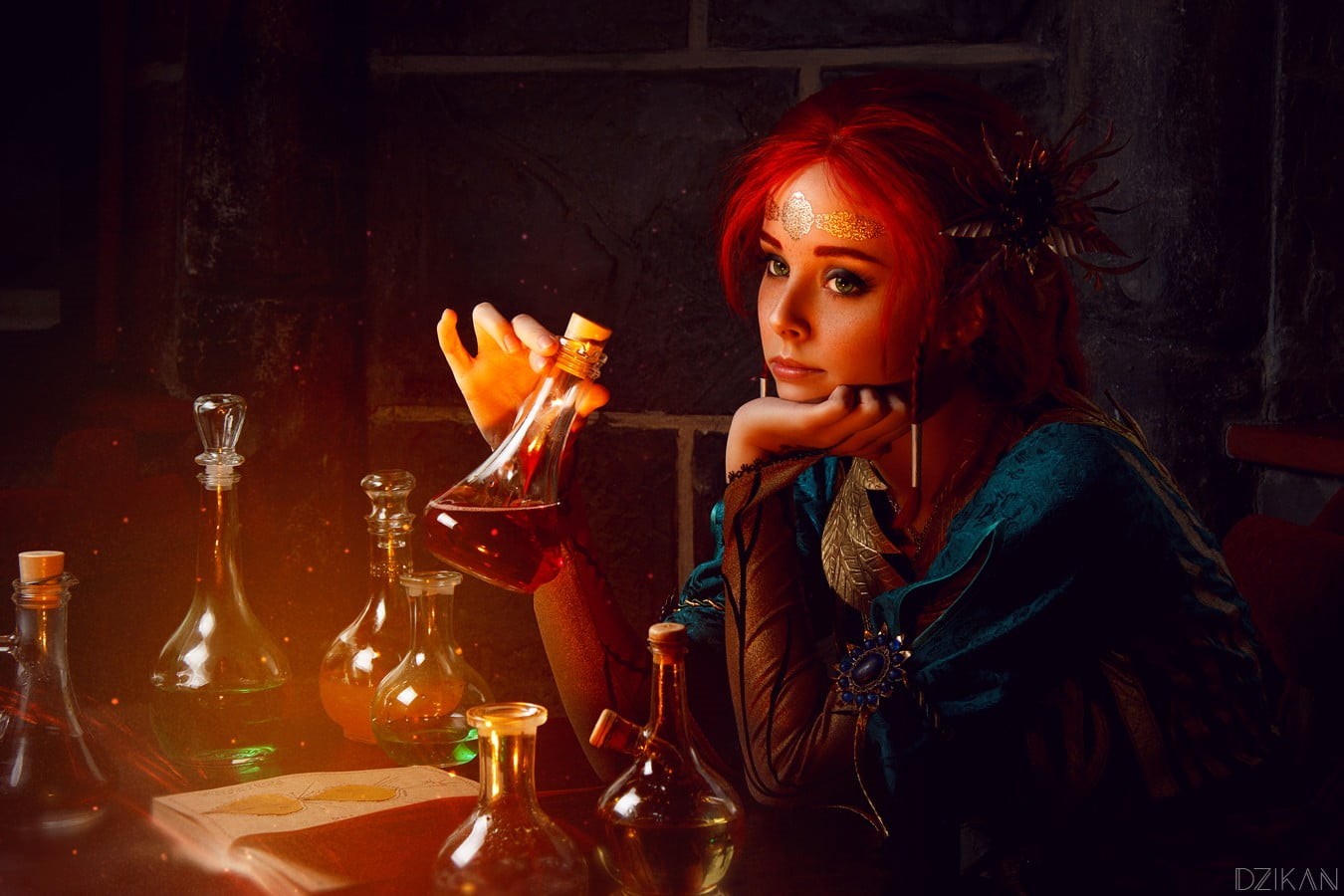 Helly von Valentine, young adult, young women, haired, nightlife, red, leisure activity, teenager, Triss Merigold, contemplation, The Witcher, 720P, side view, HD Wallpaper