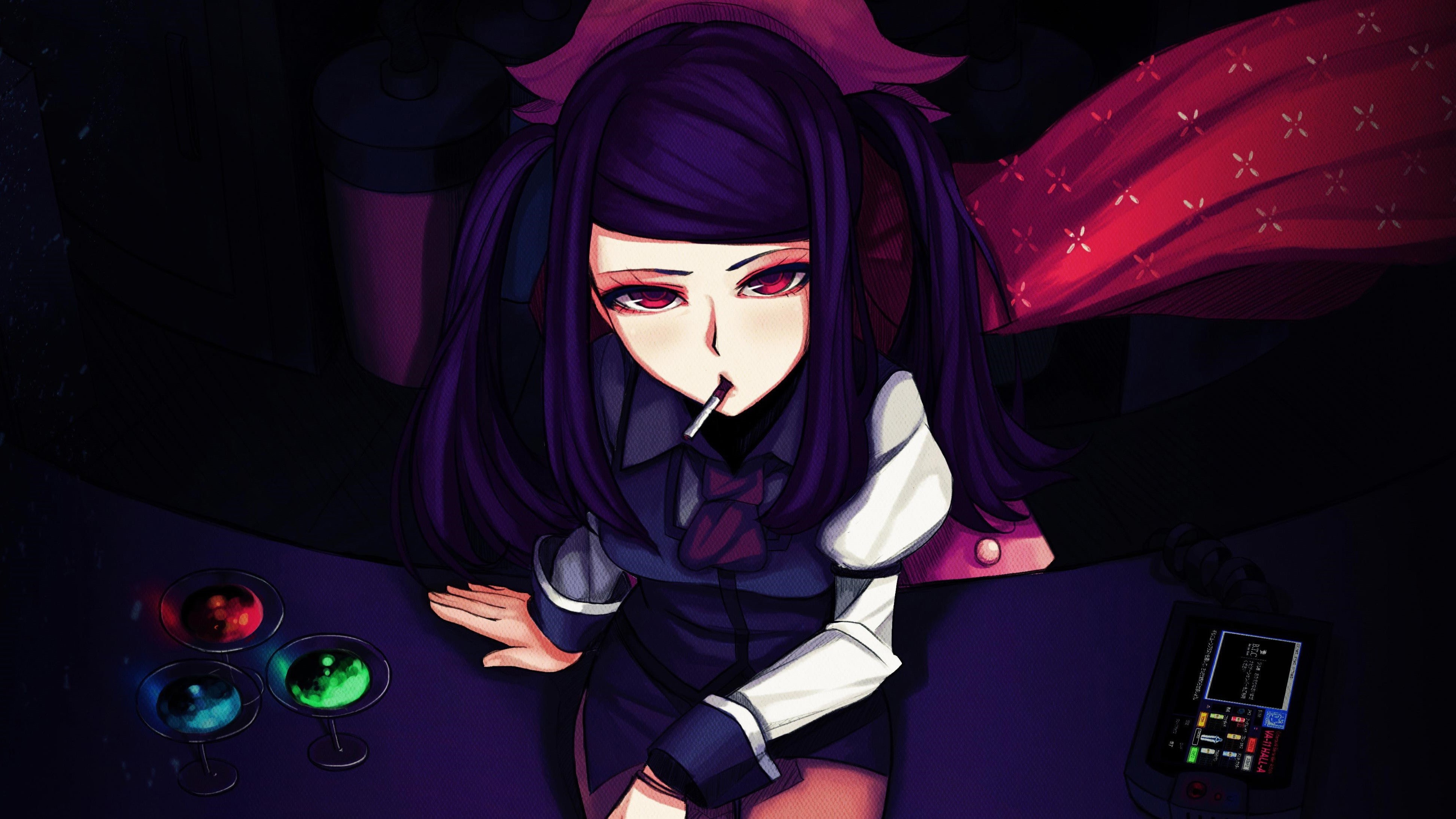 looking at camera, 4k, clothing, one person, indoors, games, beauty, dark, 4K, anime, portrait, females, hairstyle, va 11 hall a, hd, young women, women, HD Wallpaper