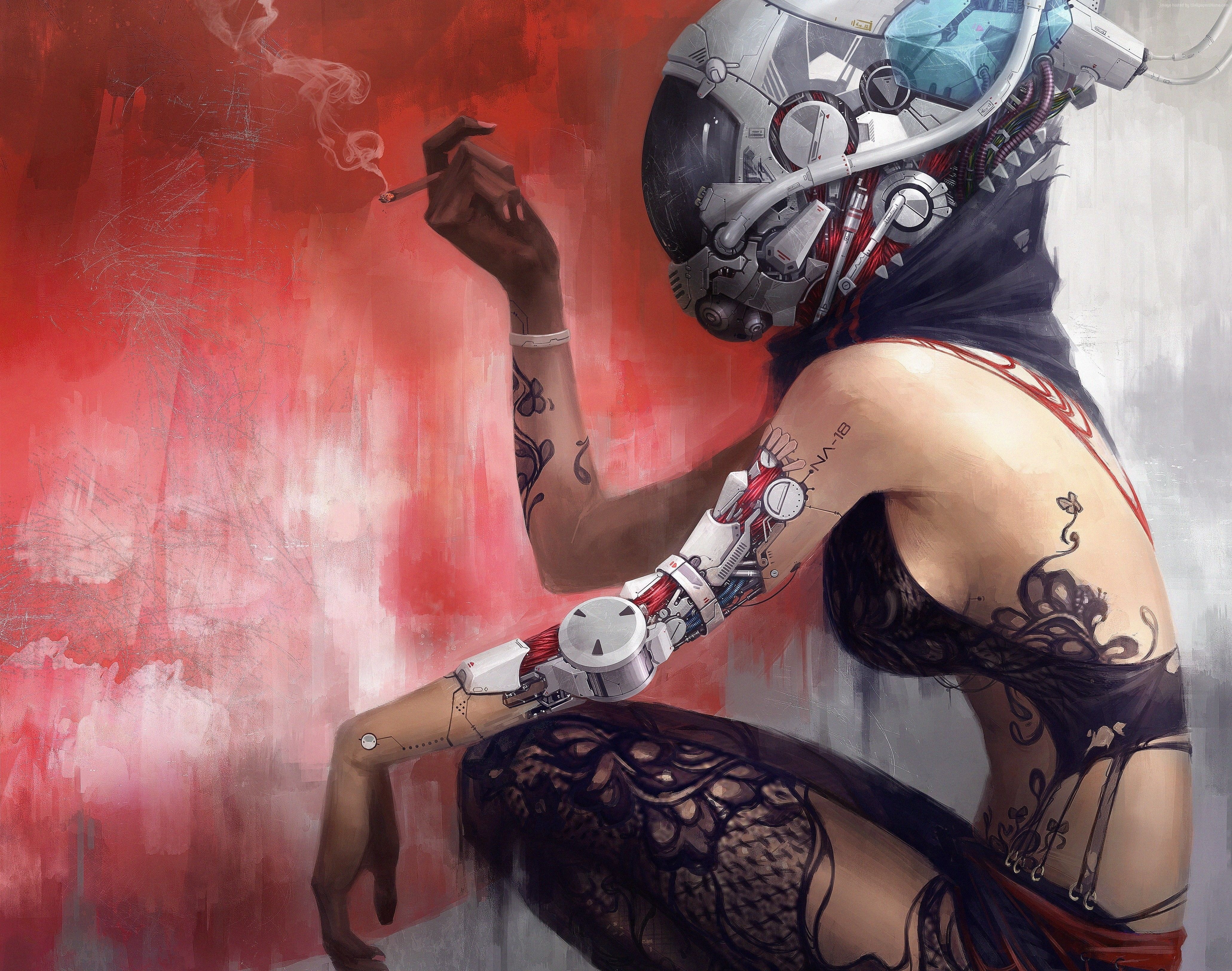 young adult, side view, artist, girl, 4K, creativity, red, tattoo, art, arts culture and entertainment, women, clothing, steampunk, one person, sci-fi, HD Wallpaper