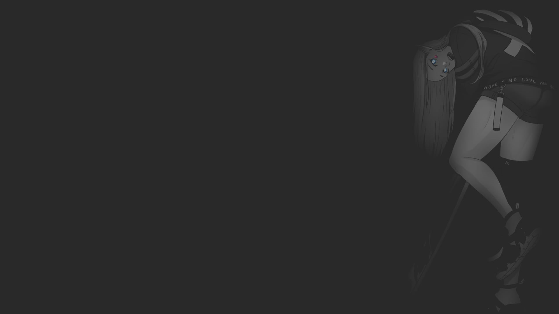 original characters, selective coloring, anime girls, blue, illustration, Koyorin, anime, dark background, 1080P, white, minimalism, futuristic, monochrome, HD Wallpaper