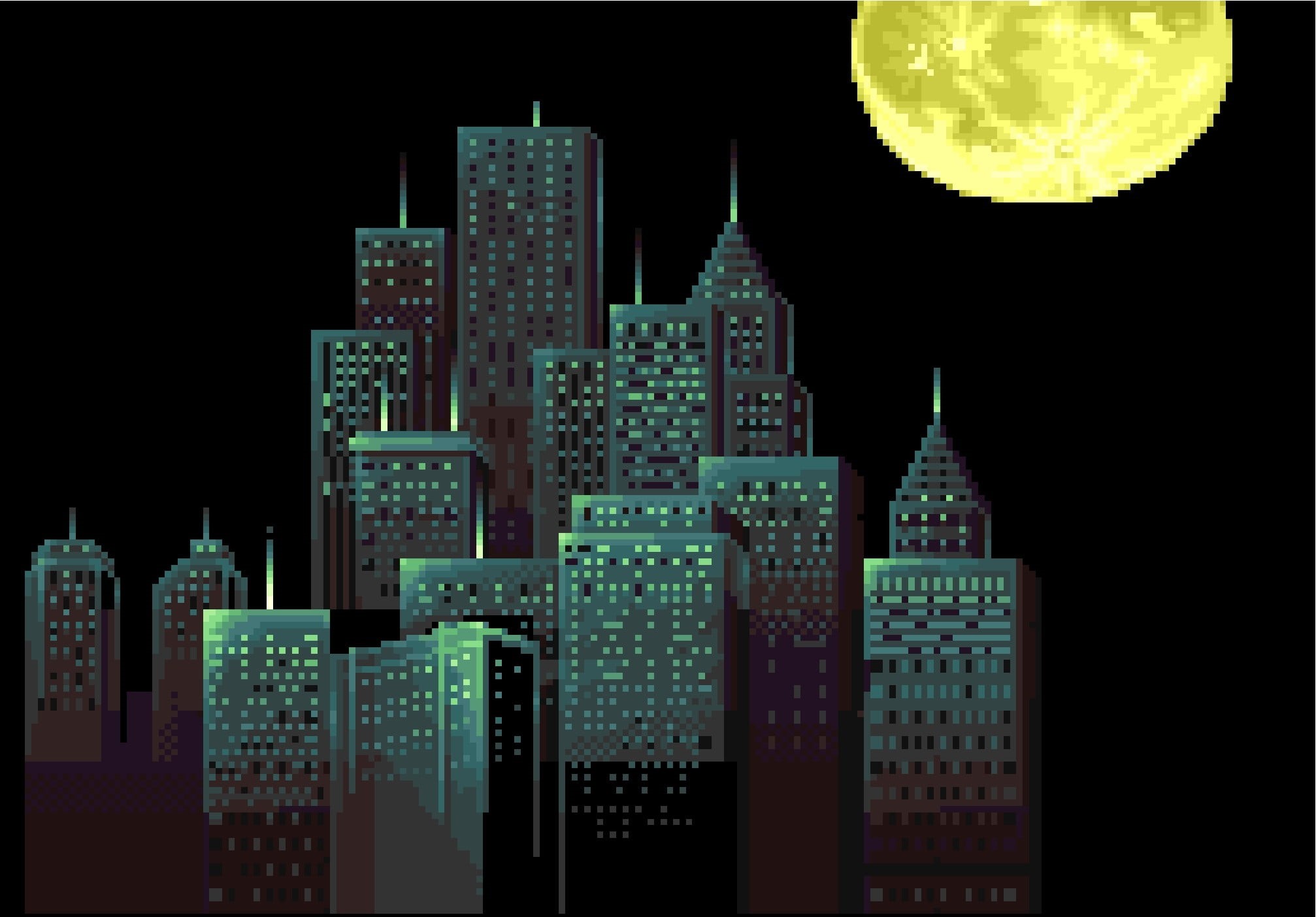 no people, nature, digital composite, industry, high, cityscape, rise, illuminated, pixel art, artwork, green, building exterior, sky, pixels, technology, HD Wallpaper