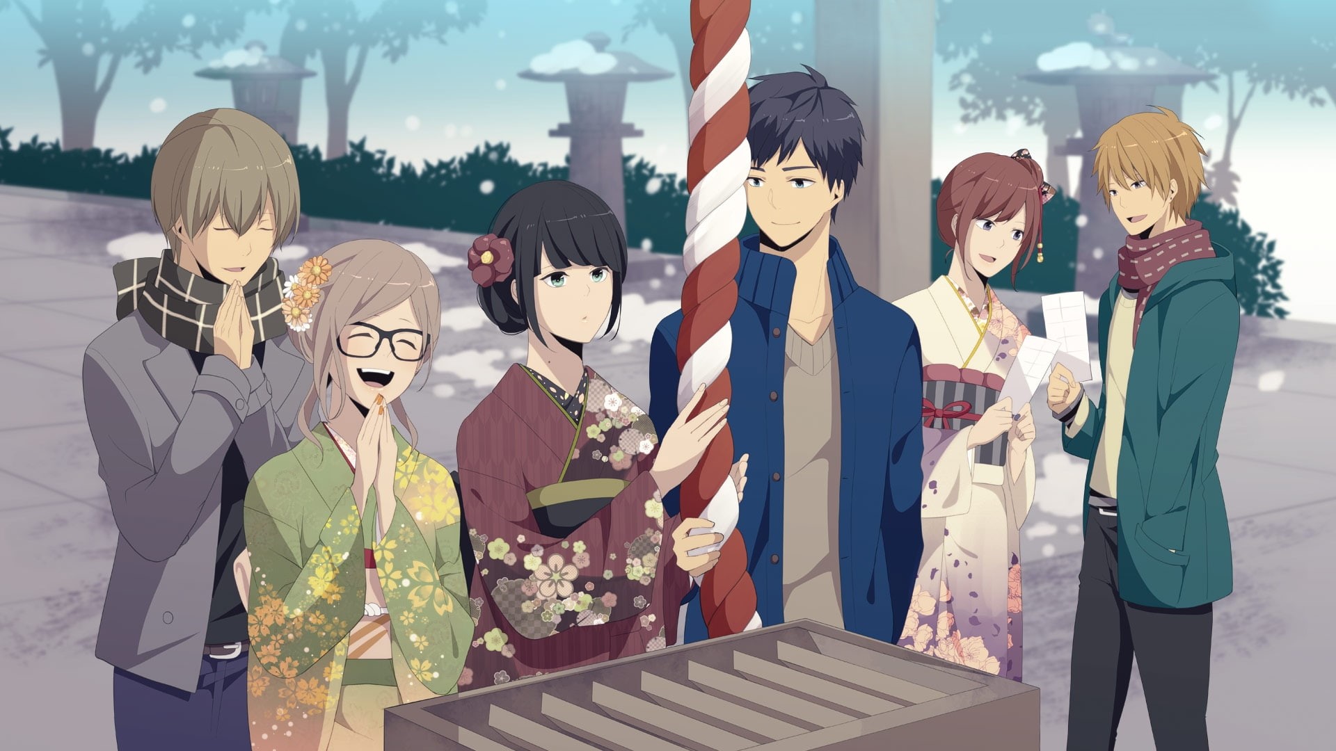 festival, reLIFE, 1080P, kariu rena, kaizaki arata, hishiro chizuru, yukata, Anime, HD Wallpaper