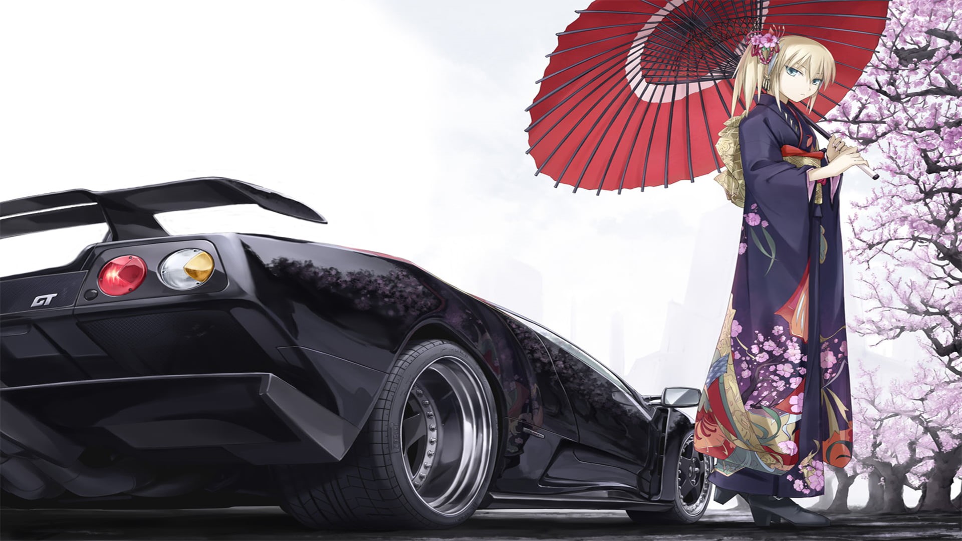 adult, women, anime girls, occupation, anime, real people, mode of transportation, Lamborghini Diablo, traditional clothing, day, full length, land vehicle, HD Wallpaper