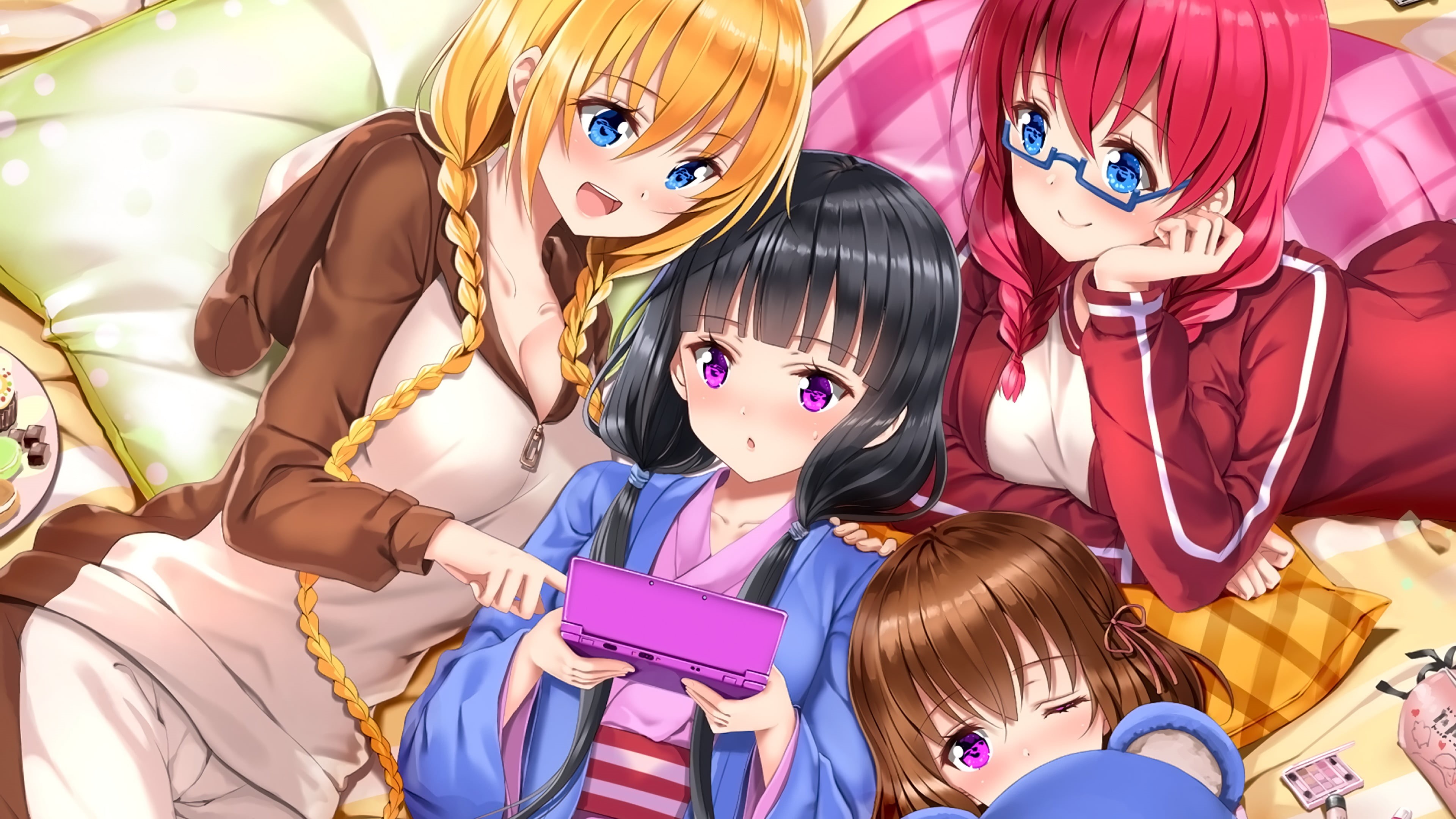 purple eyes, amusement park, toy, human representation, white skin, choice, fan art, yukata, art and craft, Hoshikawa Mafuyu, close-up, balloon, bed, Blend S, HD Wallpaper