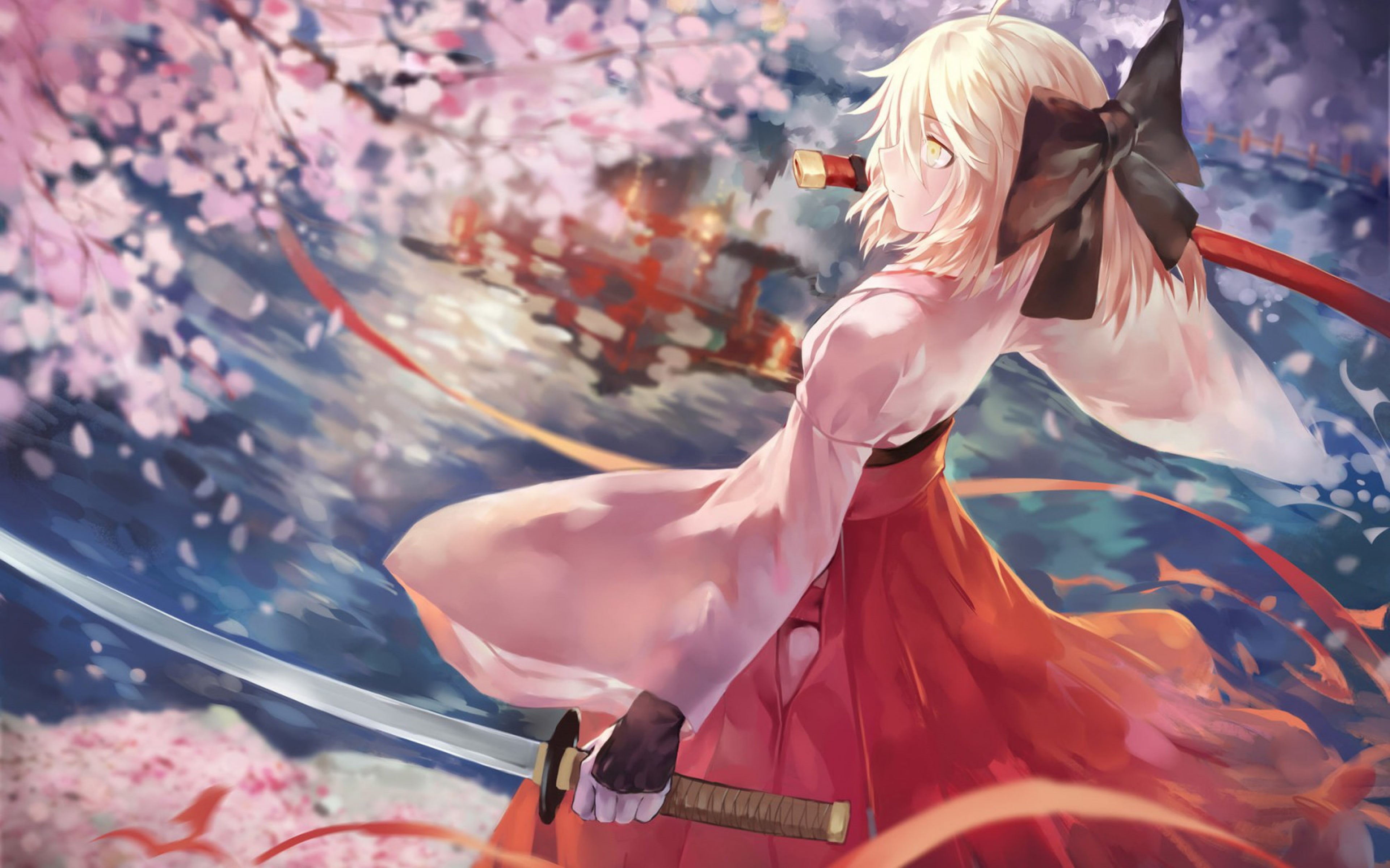 Fate Series, Sakura Saber, Fate/Grand Order, anime girls, girls with swords, 4K, anime, HD Wallpaper