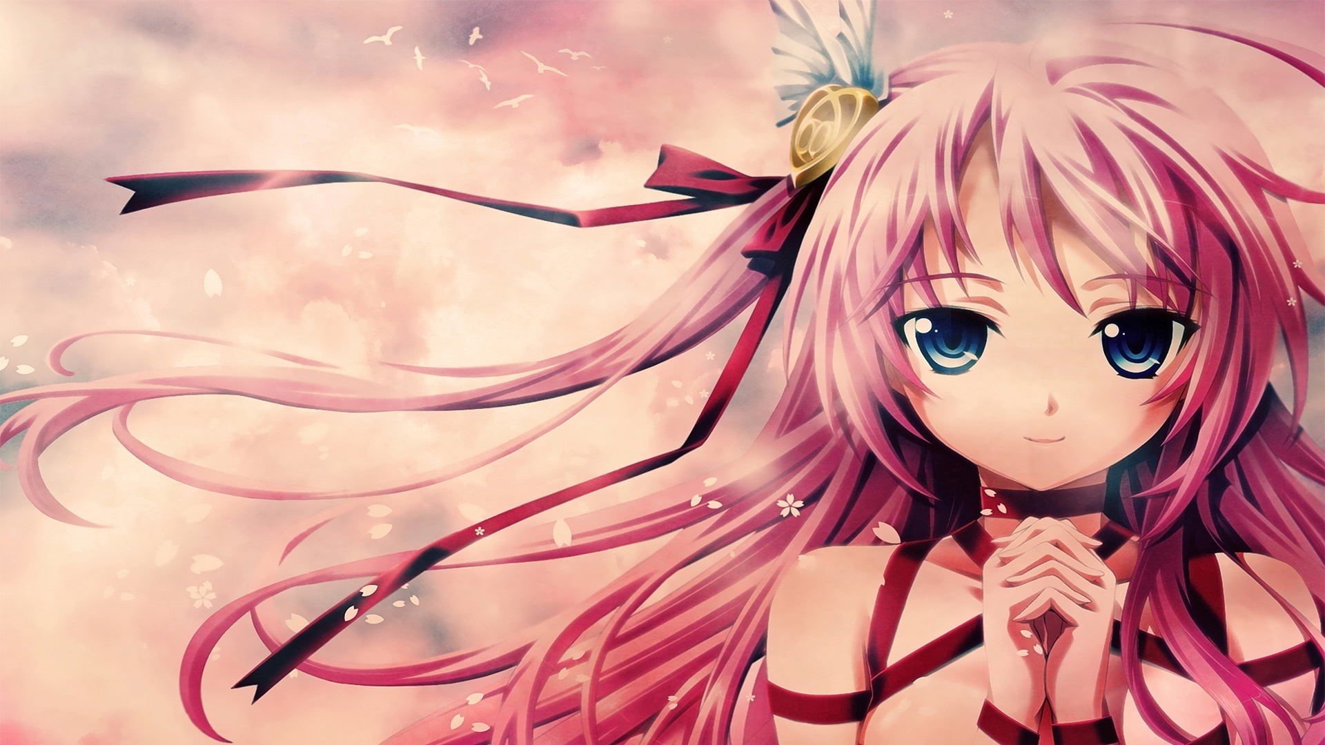 anime girls, pink, leisure activity, headshot, close-up, smiling, portrait, 1080P, females, real people, looking at camera, haired, childhood, anime, female, HD Wallpaper