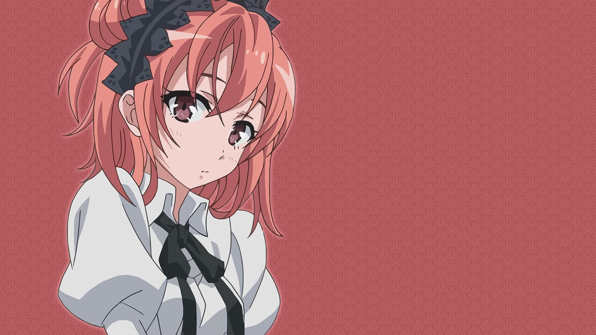 colored background, simple background, brown eyes, wall, no people, orange, red, indoors, 1080P, hair ornament, close-up, anime, redhead, character, Yahari Ore no Seishun Love Comedy wa Machigatteiru, HD Wallpaper