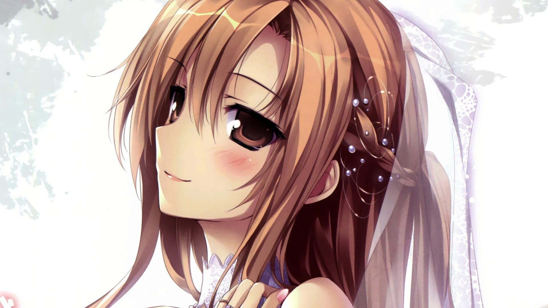 long hair, beautiful woman, lifestyles, haired, closeup, bangs, brown, side view, brown eyes, female, smiling, close-up, Yuuki Asuna, looking at viewer, HD Wallpaper