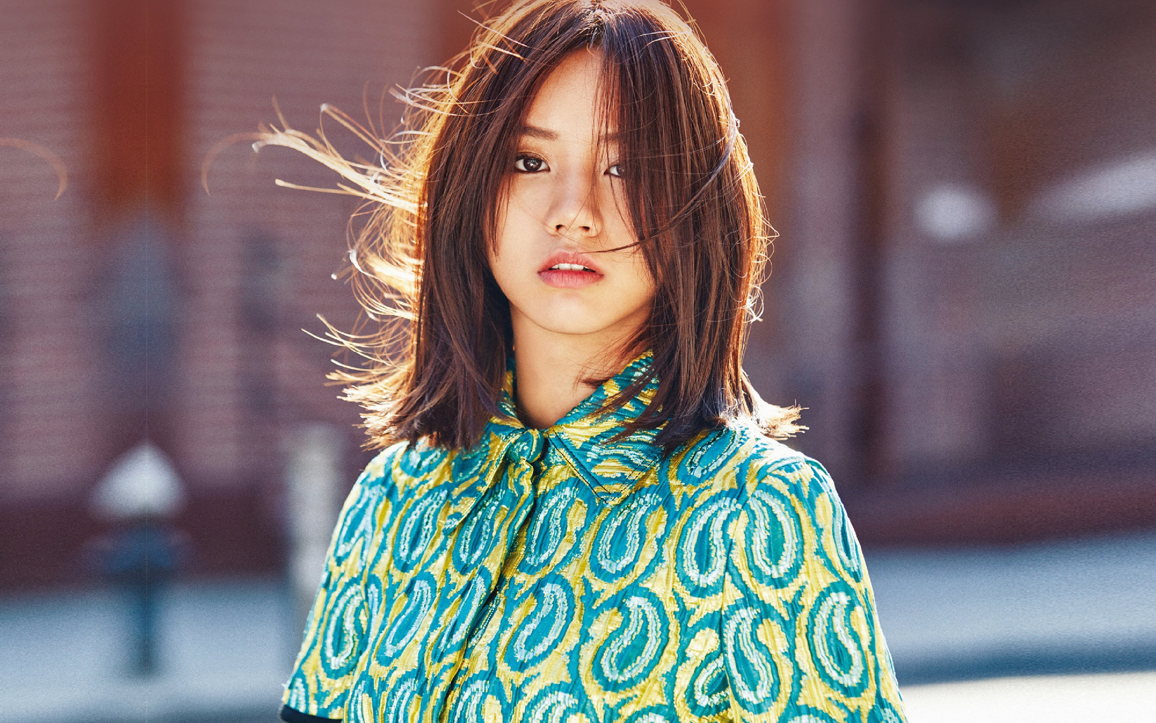 one person, floral pattern, model, front view, long hair, women, real people, hyeri, beautiful woman, medium-length hair, hairstyle, waist up, headshot, HD Wallpaper