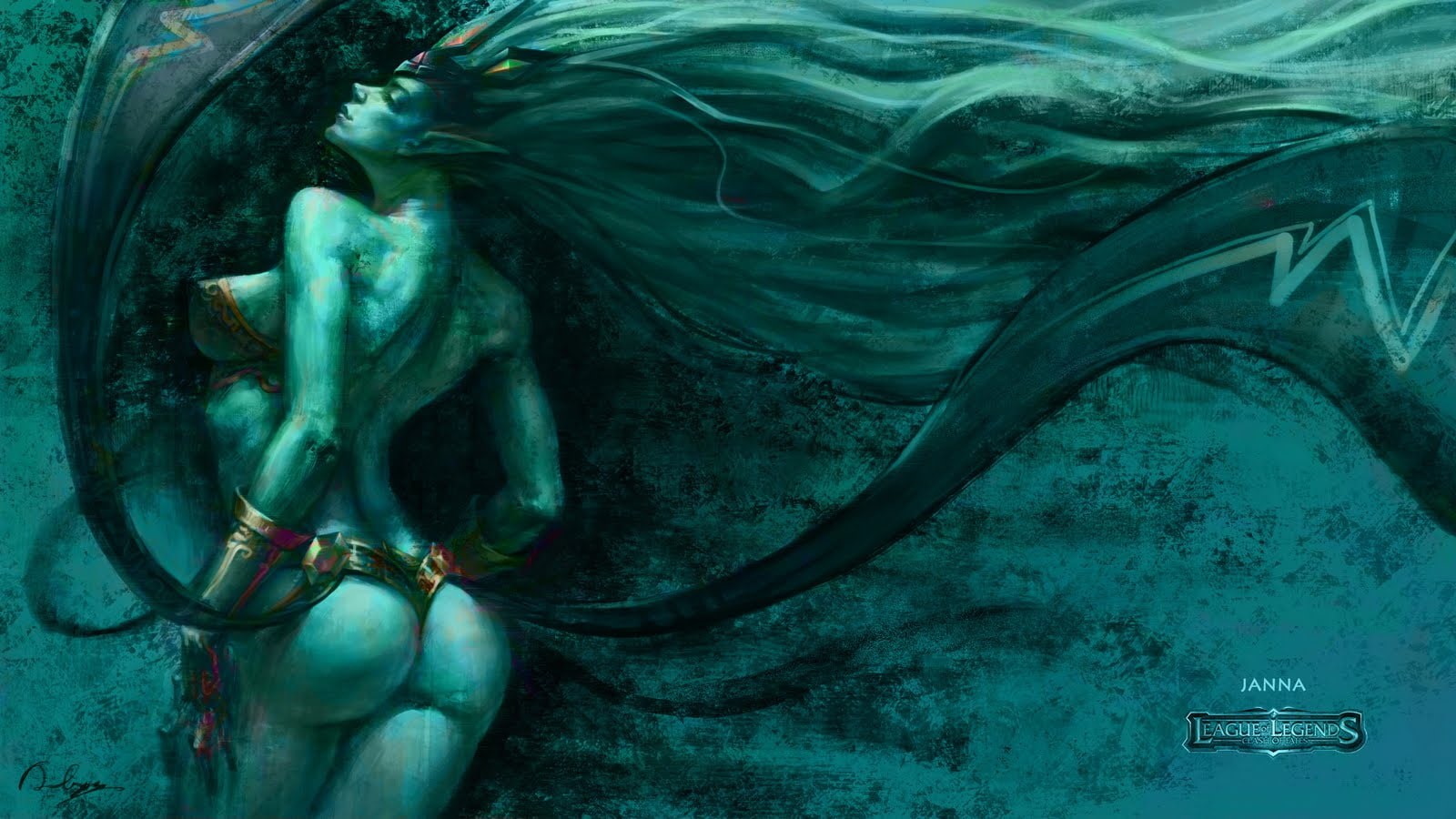 janna, video games, green, league, hd, 720P, legends, HD Wallpaper