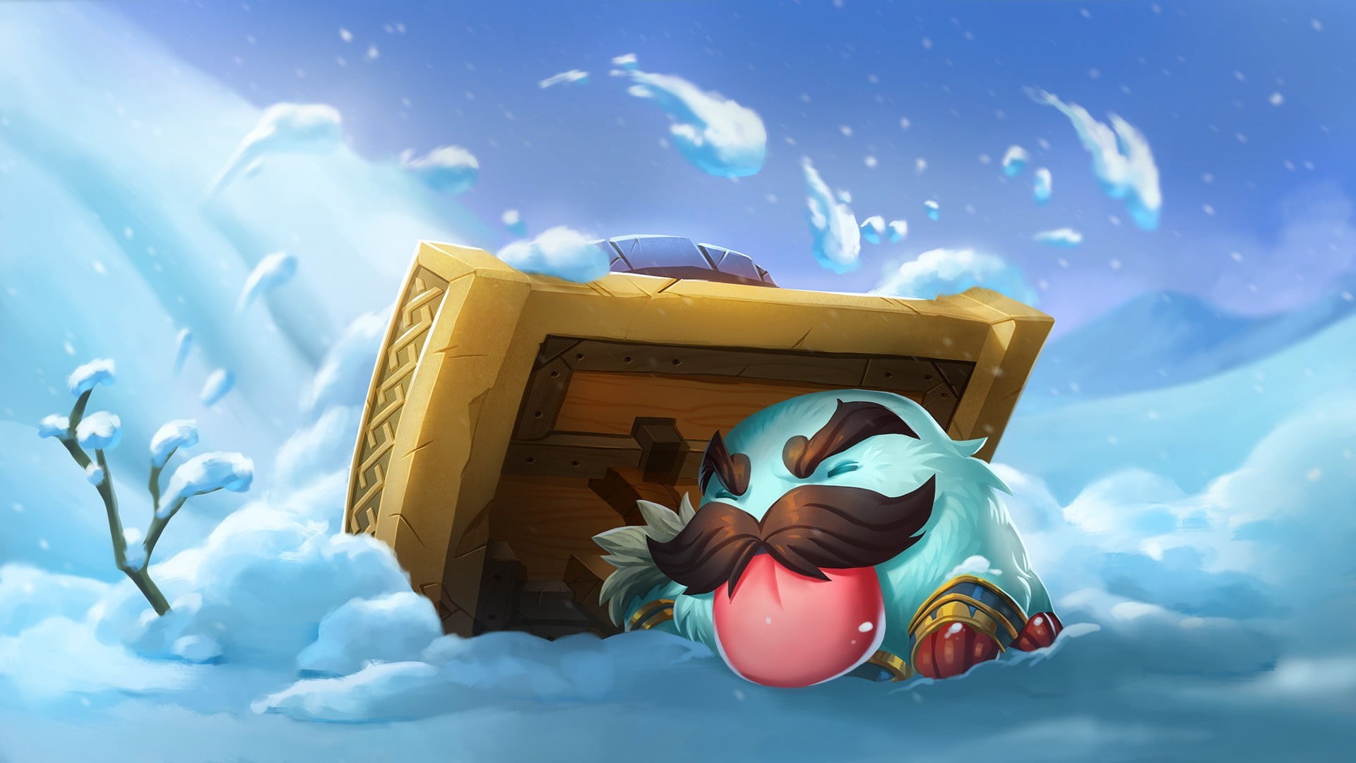 tranquil scene, 1080P, illustration, braum, water, decoration, nature, League of Legends, day, cloud - sky, low angle view, sunlight, blue, cartoon, yellow, HD Wallpaper