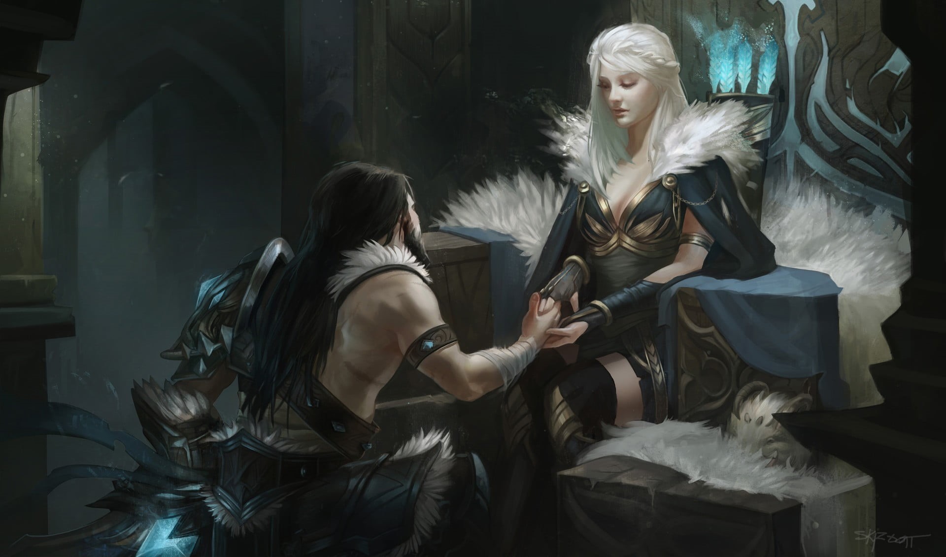 Ashe, lifestyles, hair, sitting, beauty, black, women, beautiful woman, s, League of Legends, people, casual clothing, two people, Poro, 1080P, fashion, HD Wallpaper