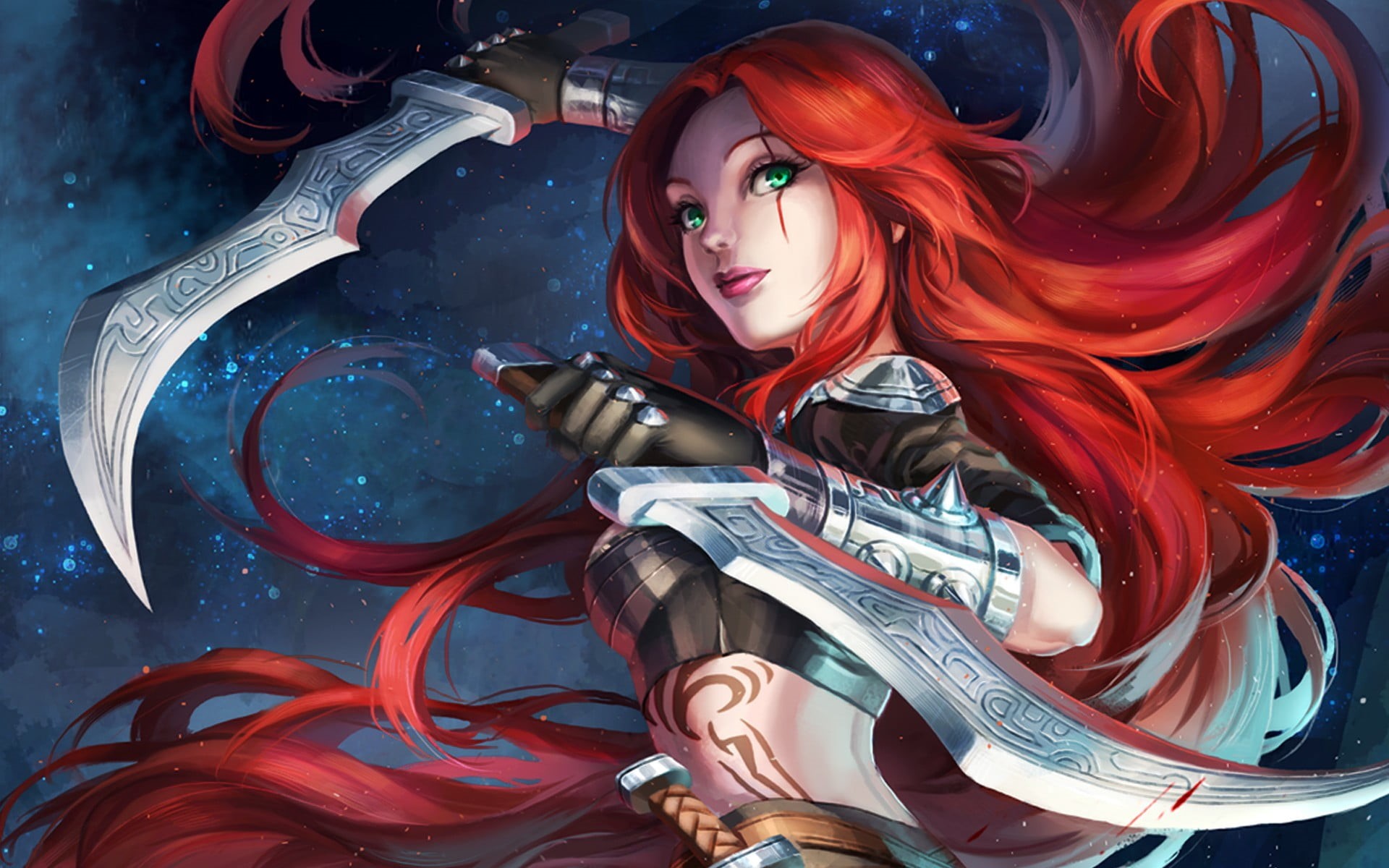 haired, character, creativity, anime, 1080P, League of Legends, looking at camera, art and craft, woman, women, young women, digital composite, red, adult, HD Wallpaper