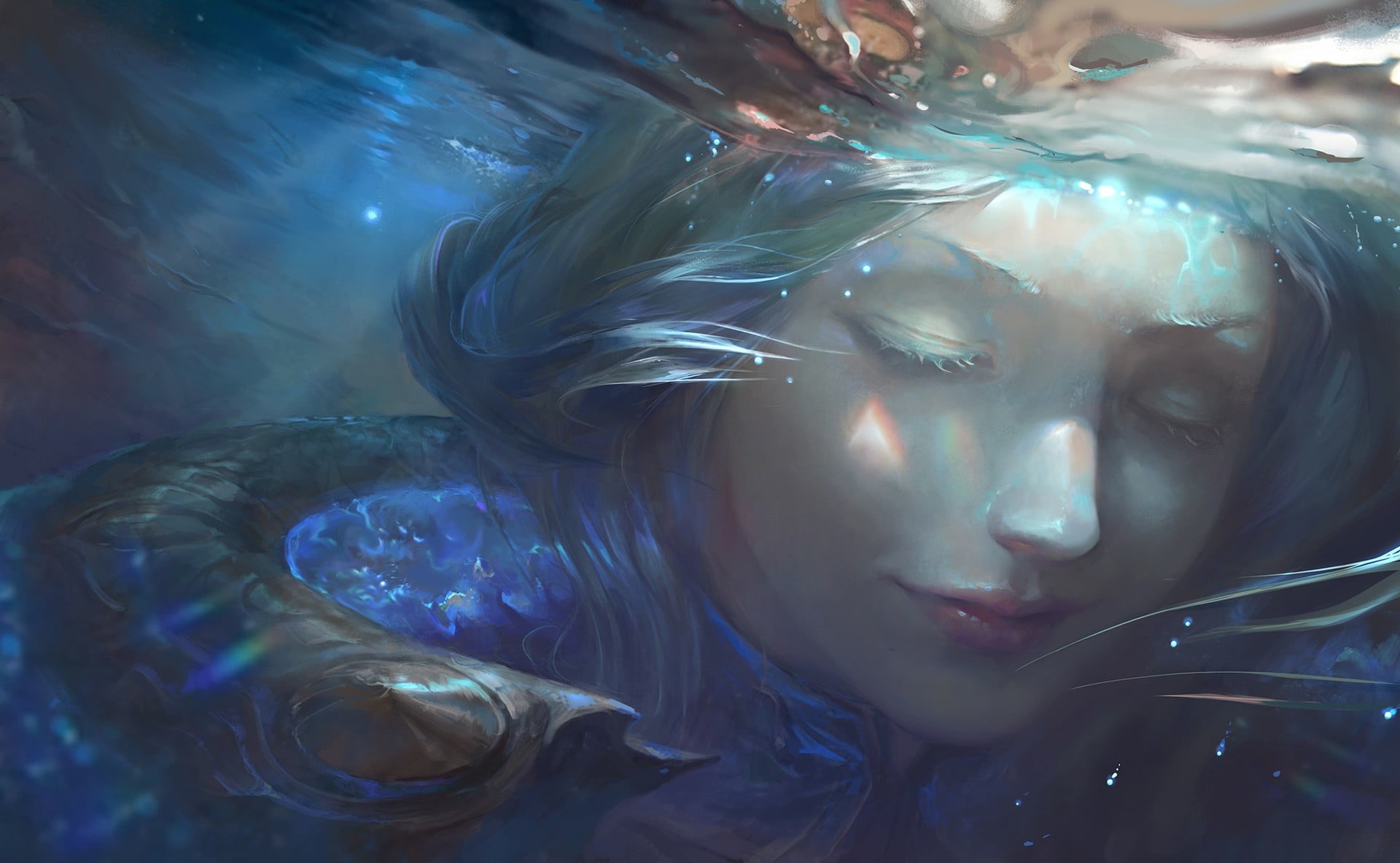 teal, haired, water, front view, beautiful woman, woman, women, young adult, close-up, adult, nature, portrait, fantasy art, magic, young women, digital composite, HD Wallpaper