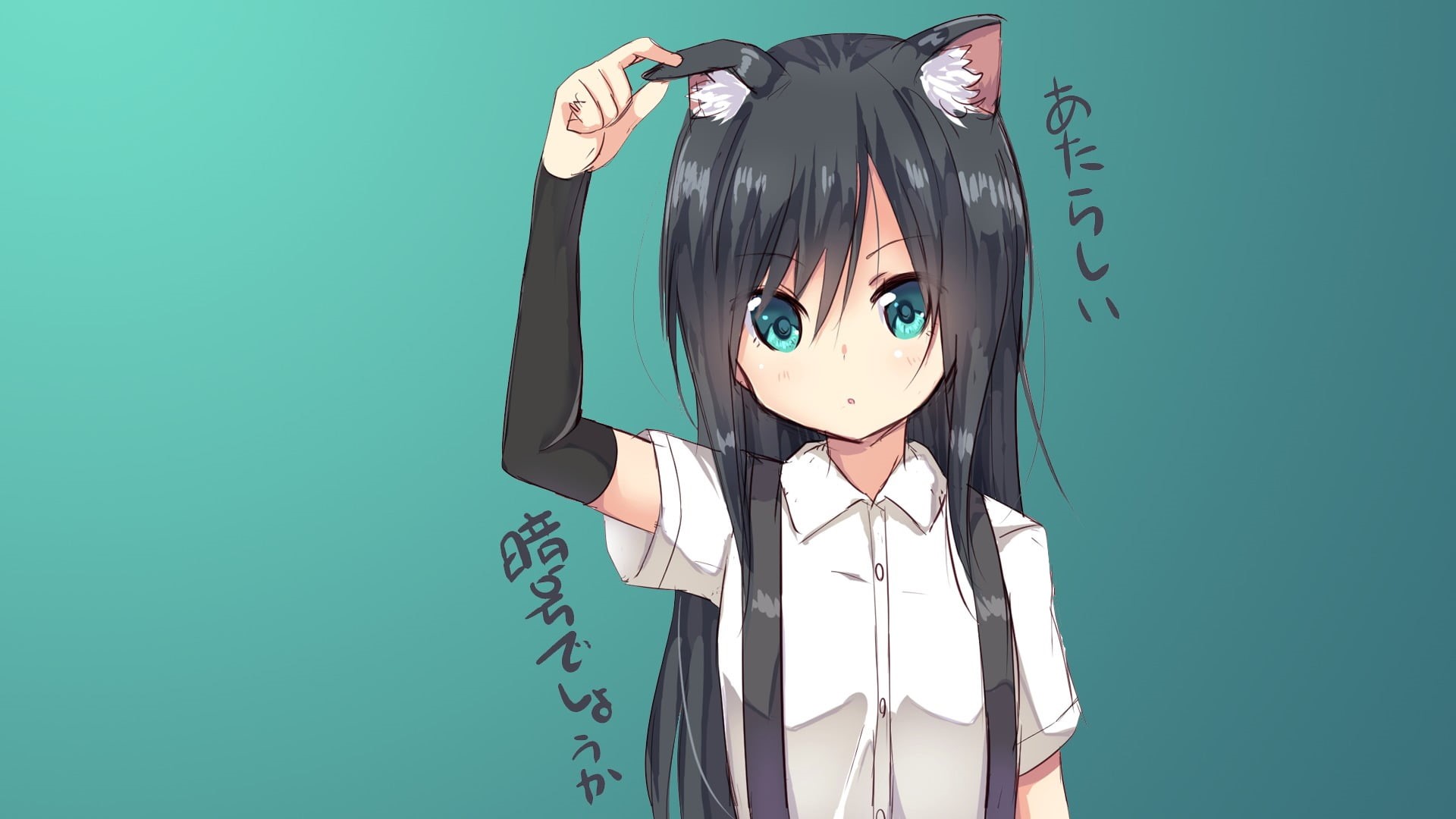 one person, waist up, holding, Neko Works, anime girls, long hair, art and craft, studio shot, human face, standing, hairstyle, nekomimi, representation, HD Wallpaper