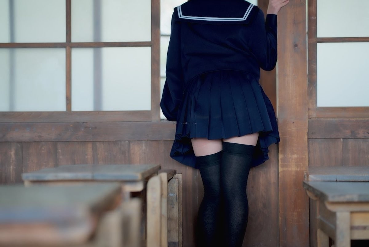 contemplation, classroom, window, seat, indoors, adult, lifestyles, sailor uniform, low section, real people, women, wood - material, zettai ryouiki, day, HD Wallpaper