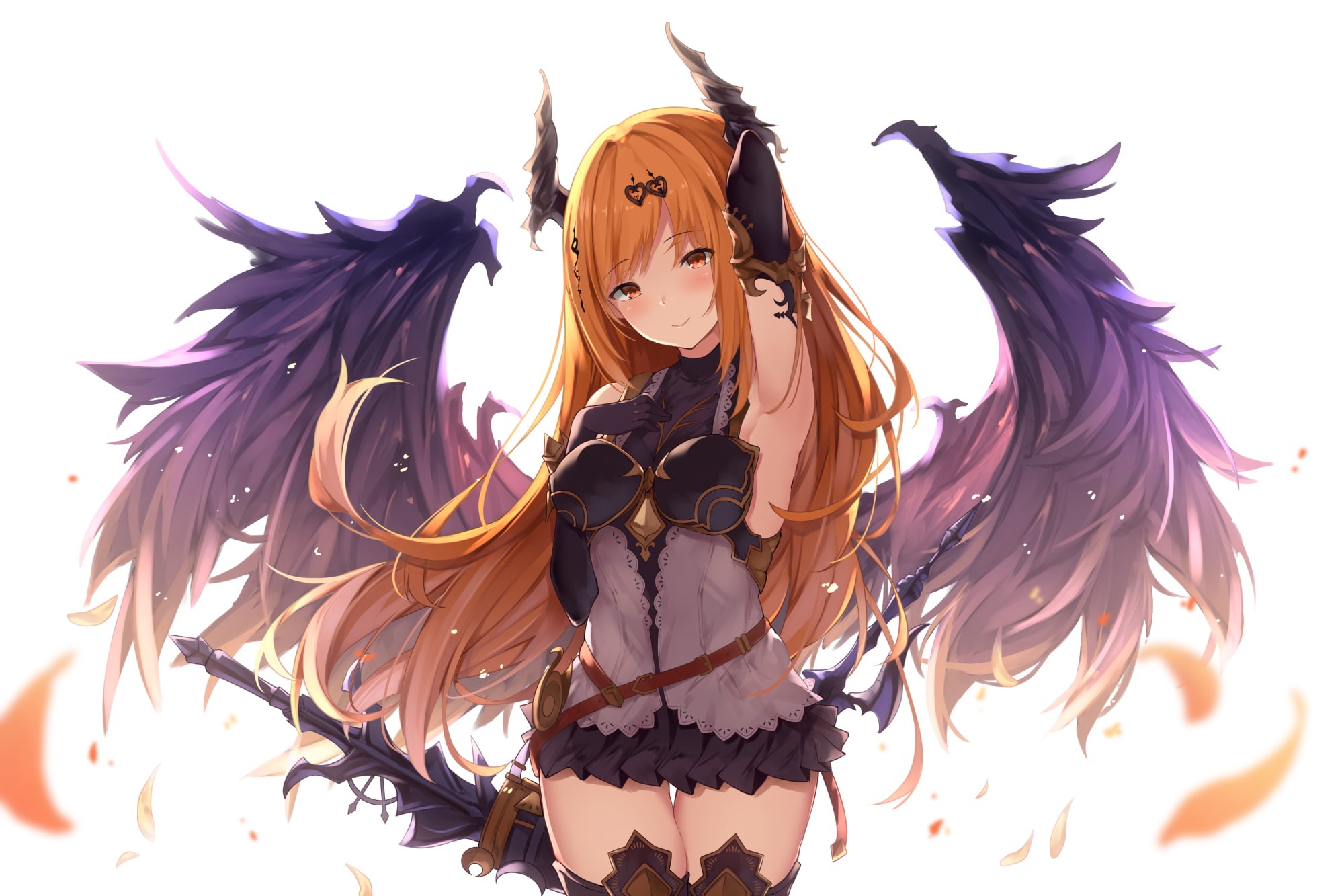 Dark Angel Olivia, young women, art and craft, wings, costume, long hair, sword, standing, skirt, simple background, white background, hairstyle, clothing, HD Wallpaper