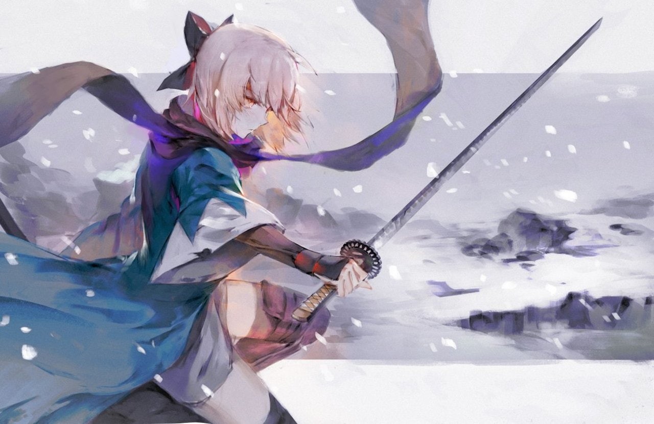 leisure activity, ribbon, child, zettai ryouiki, weapon, water, sword, three quarter length, lifestyles, holding, childhood, blonde, day, scarf, Sakura Saber, HD Wallpaper