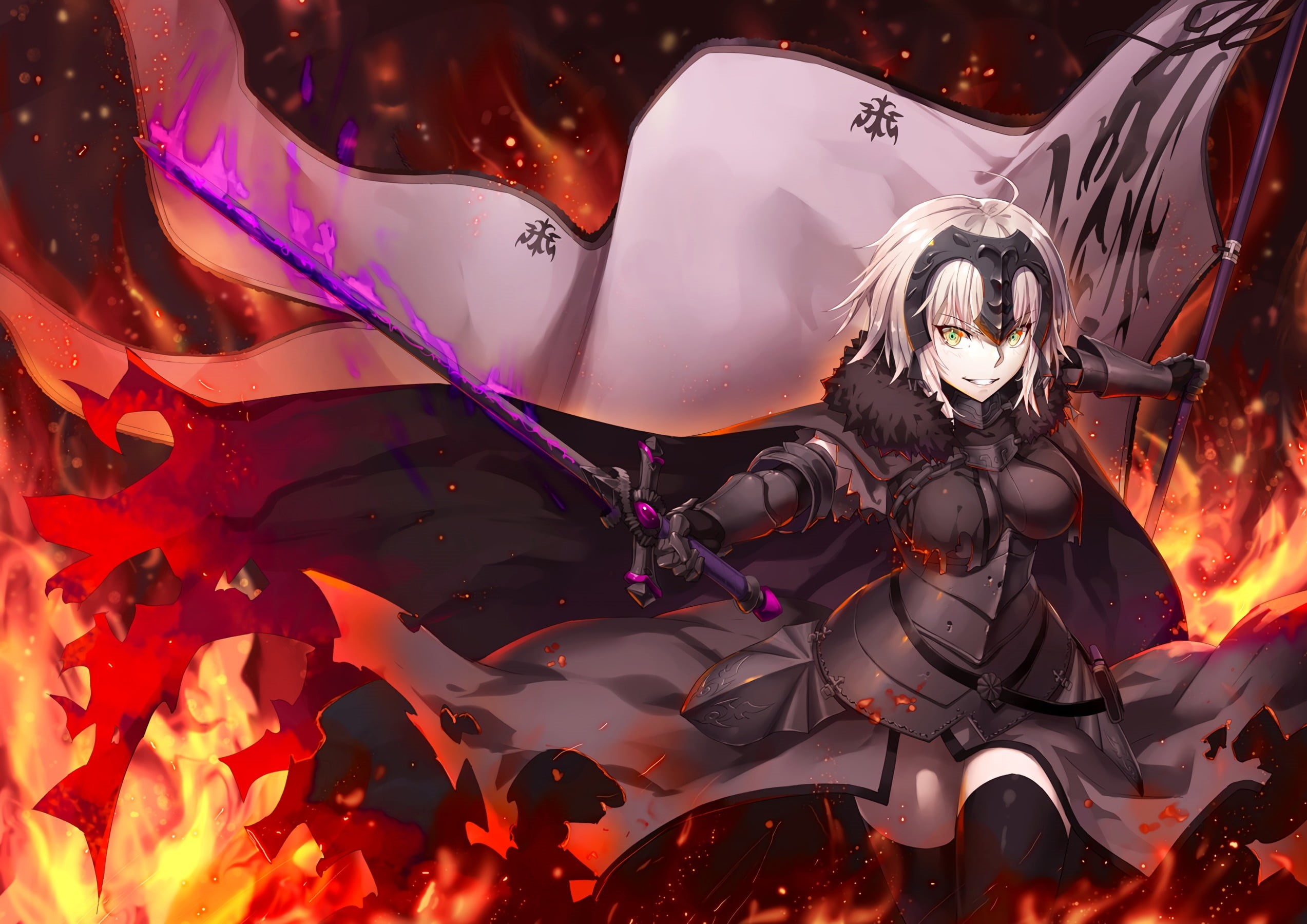 celebration, arts culture and entertainment, gray hair, venetian mask, outdoors, Joan of Arc, Fate Series, mask - disguise, creativity, anime, armor, human representation, HD Wallpaper