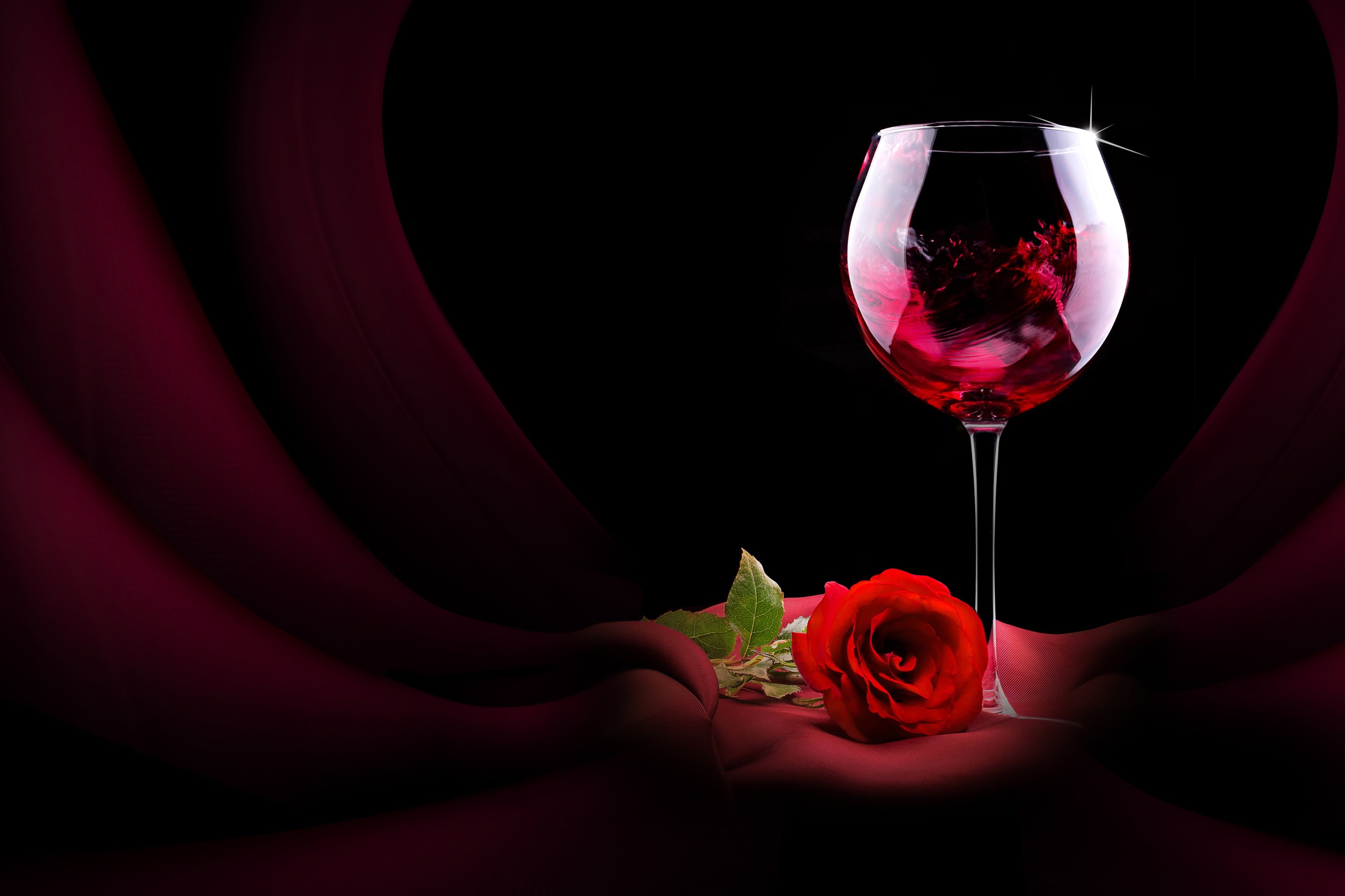 rose, flowering plant, red, black background, food and drink, flower head, refreshment, wineglass, nature, wine, beauty in nature, flower, drink, close-up, HD Wallpaper