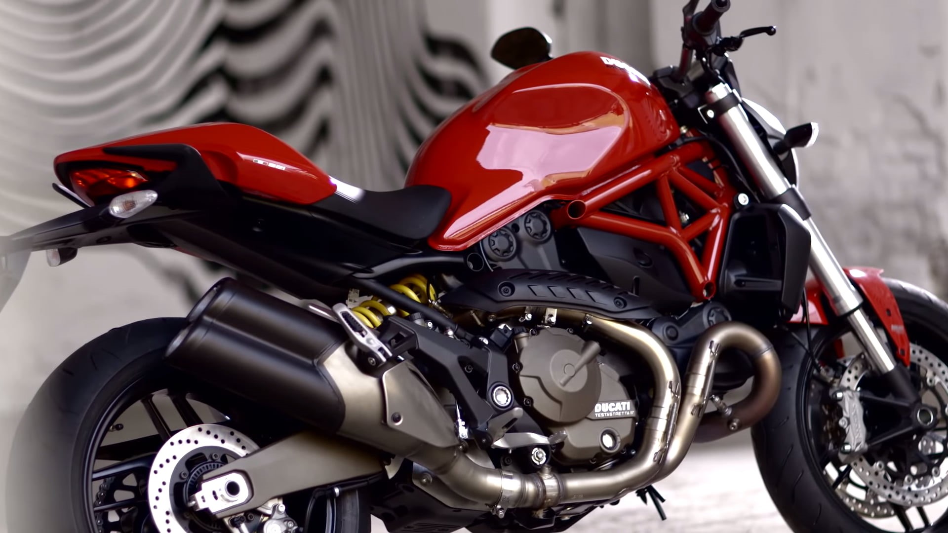 metal, outdoors, close-up, motorcycle, land vehicle, headwear, bike, Ducati Monster 821, wheel, red, sports, city, motorcyclist, day, helmet, transportation, HD Wallpaper