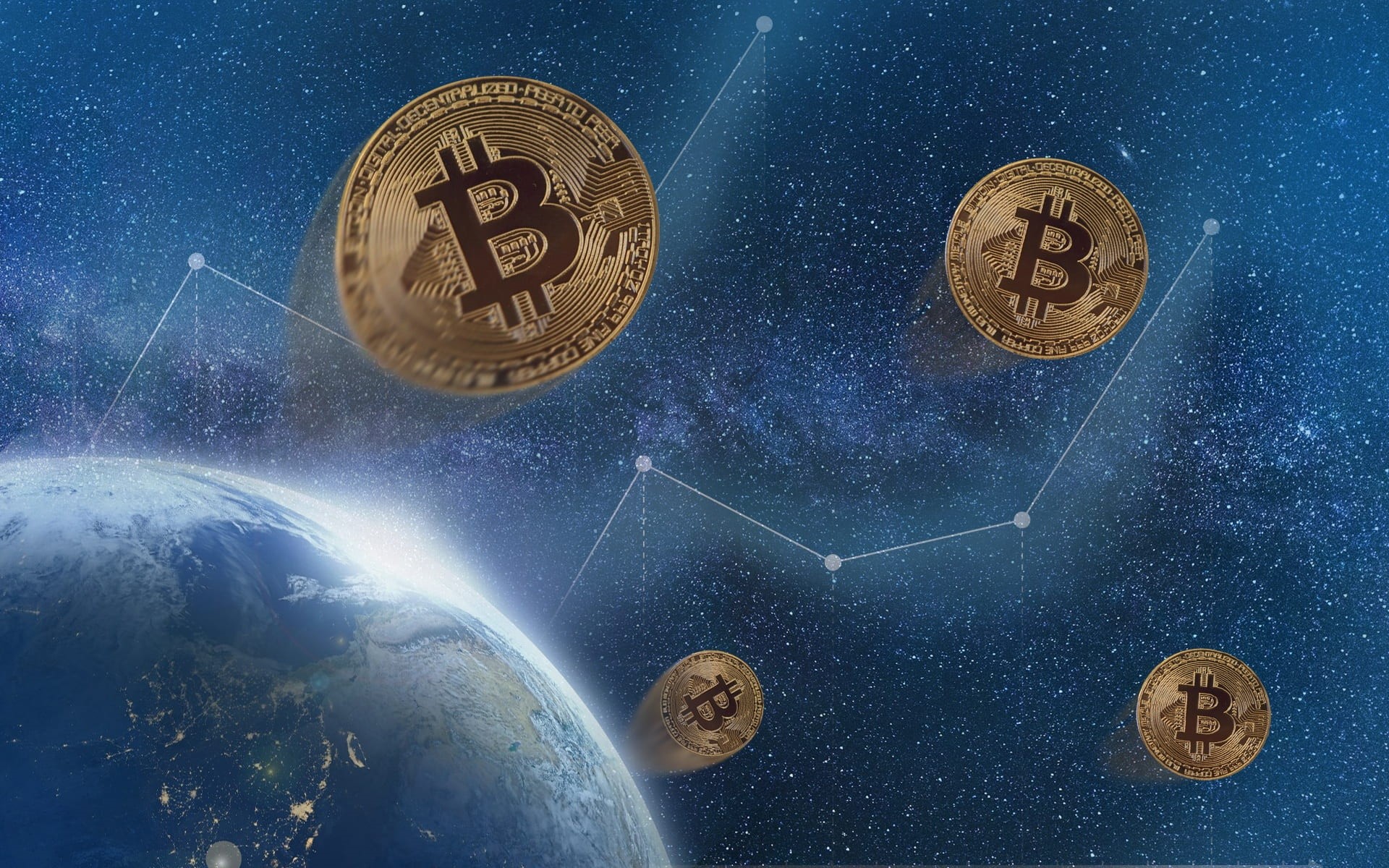 night, illustration, astronomy, outdoors, planet - space, orbiting, 1080P, nature, graph, star field, astrology, star, stock exchange, growth, cryptocurrency, HD Wallpaper