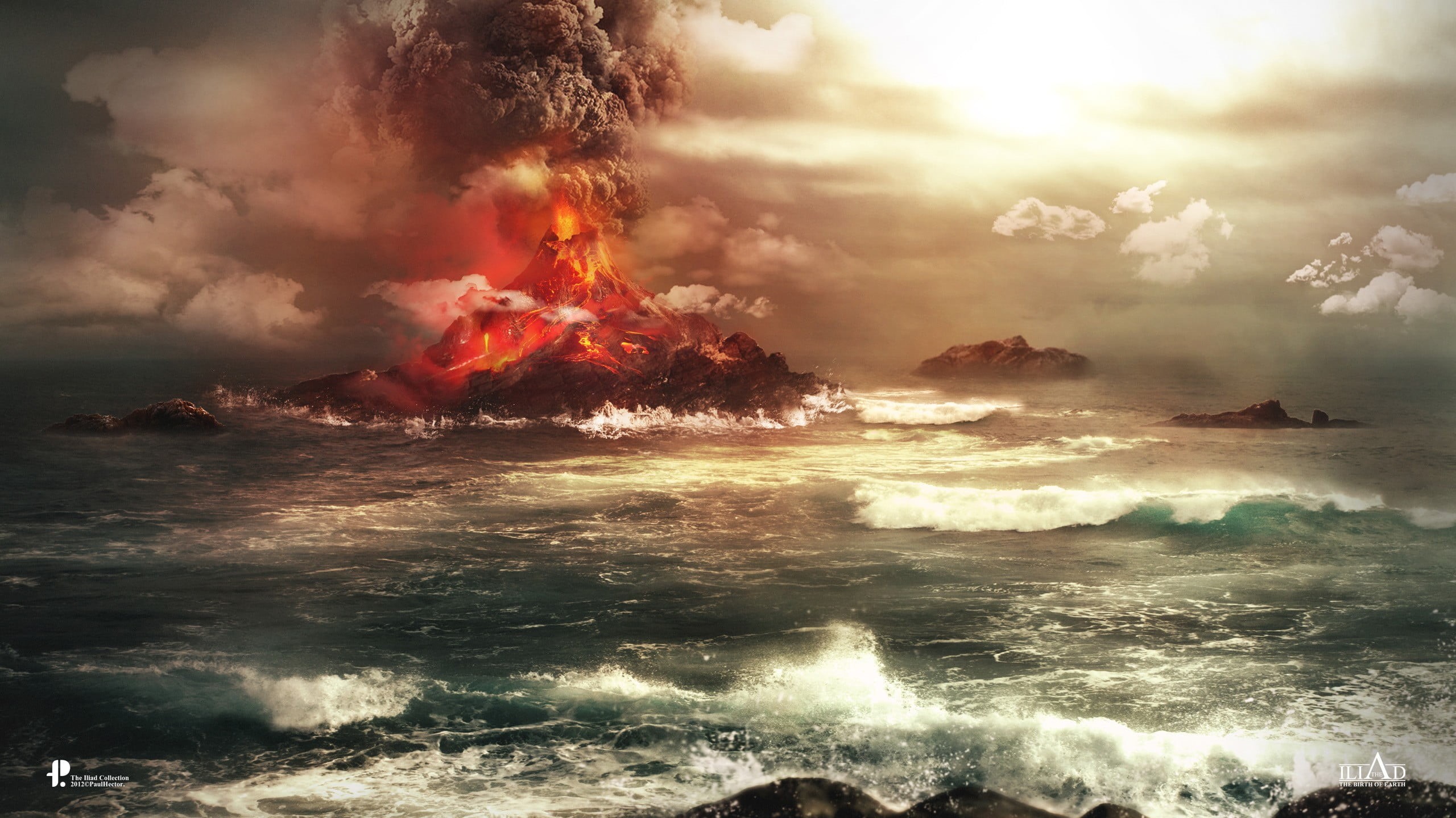 motion, water, volcano, power, lava, no people, cloud - sky, environment, flowing, eruptions, 2K, smoke - physical structure, power in nature, island, HD Wallpaper