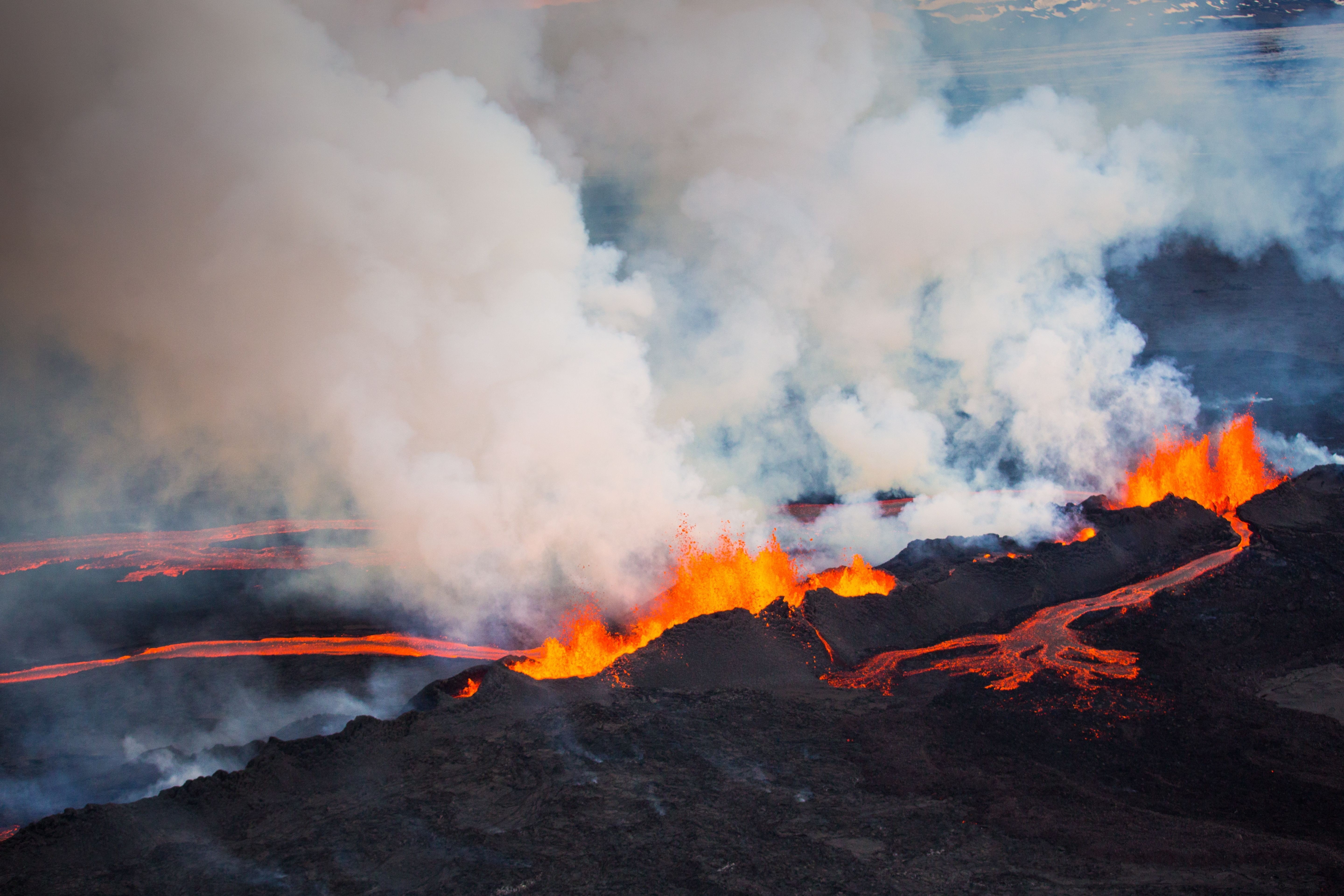 nature, pollution, air pollution, eruption, fire, non-urban scene, land, outdoors, 5K, warning sign, lava, heat - temperature, environment, scenics - nature, HD Wallpaper