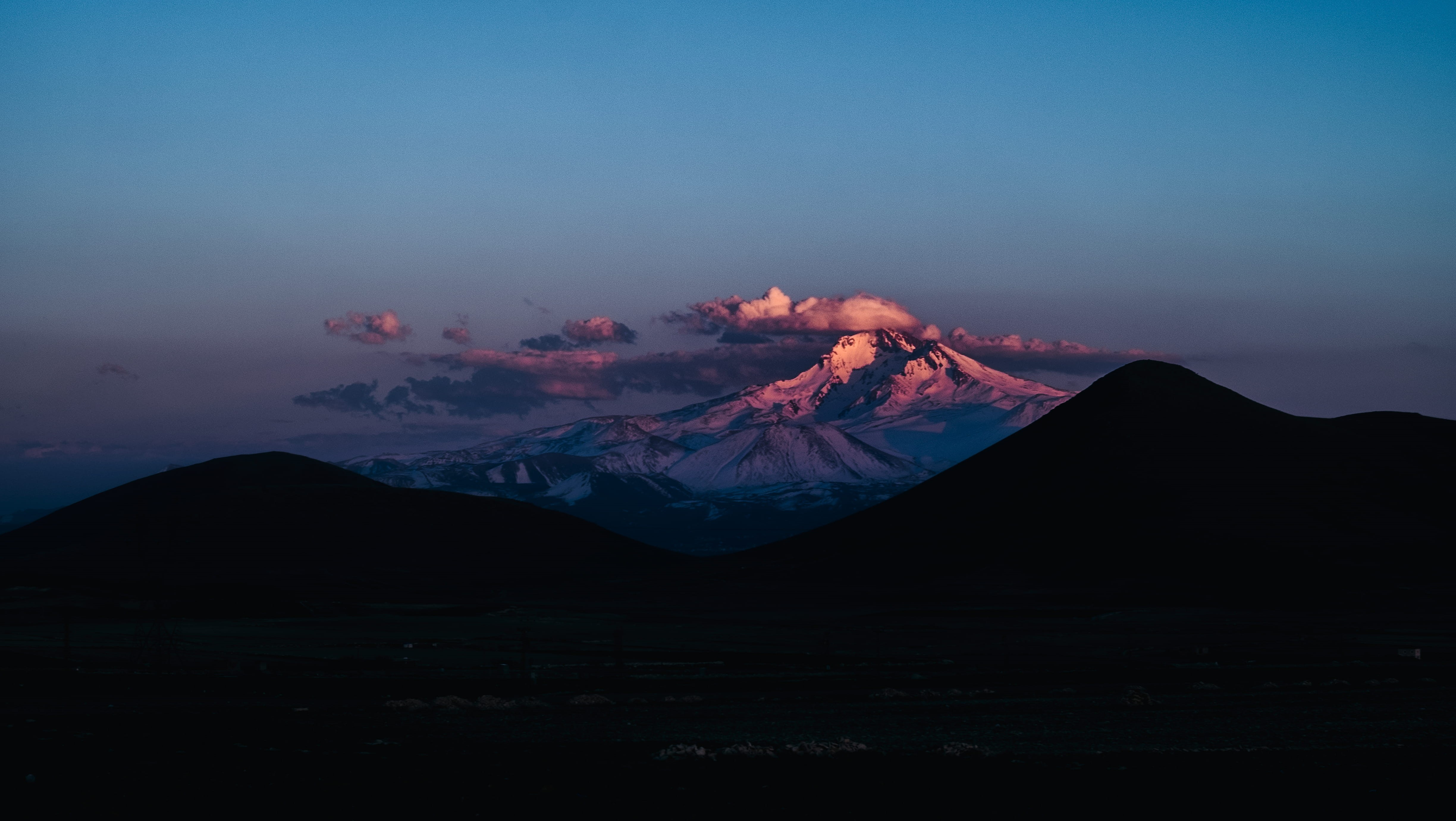 snow, cloud, volcanic crater, no people, tranquility, sunset, daytime, Mountain, sky, photo, environment, power in nature, mountain Range, tranquil scene, HD Wallpaper