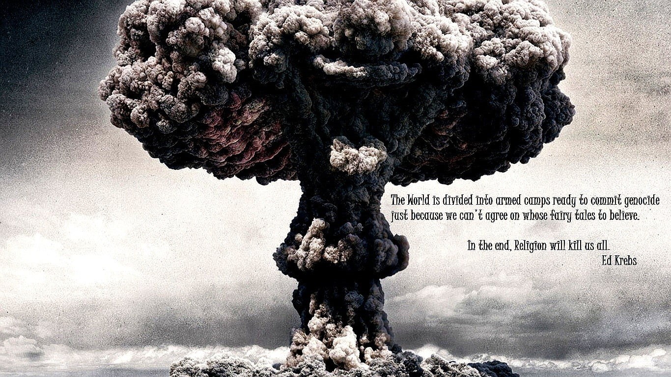 tree, text, sky, beauty in nature, smoke, close-up, western script, no people, black, plant, atomic bomb, overlay, digital art, outdoors, atheism, human representation, HD Wallpaper