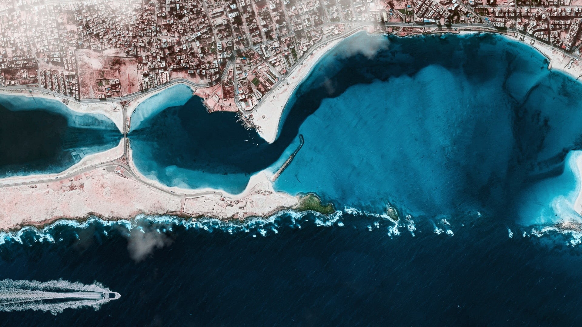 physical geography, no people, active volcano, turquoise colored, aerial view, volcanic crater, geology, landscape, environment, ship, photography, coastline, HD Wallpaper