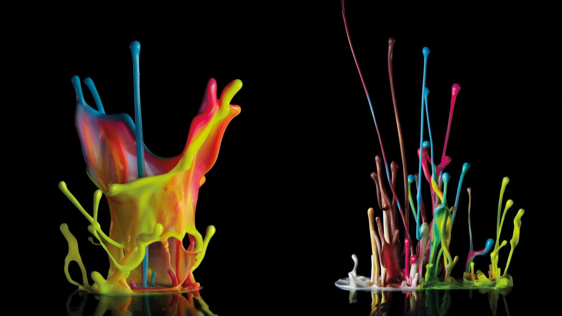 water, colorful, mixing, black background, painting, choice, close-up, closeup, 1080P, multi colored, green color, no people, artwork, paint, color, ink, HD Wallpaper