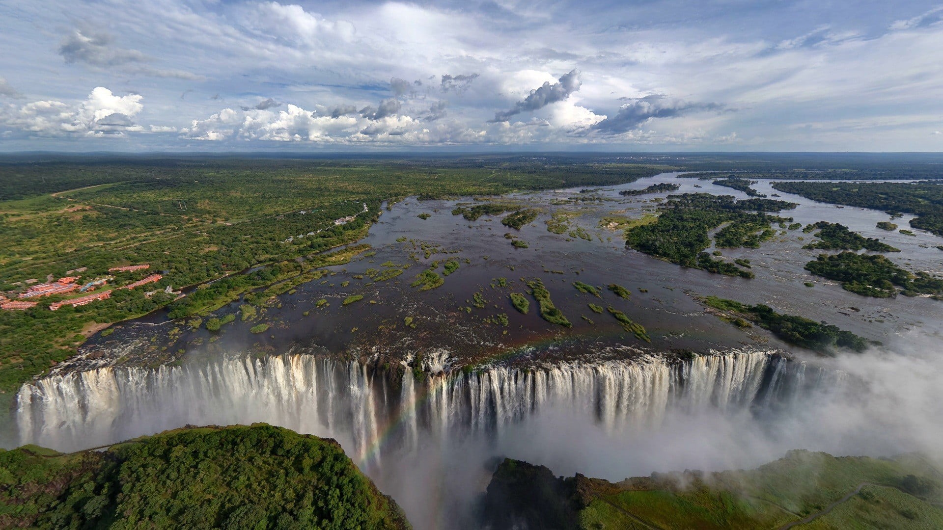 waterfall, cloud - sky, tranquil scene, Victoria Falls, Zambezi River, water, trees, scenics - nature, outdoors, sea, travel, beauty in nature, lake, motion, HD Wallpaper